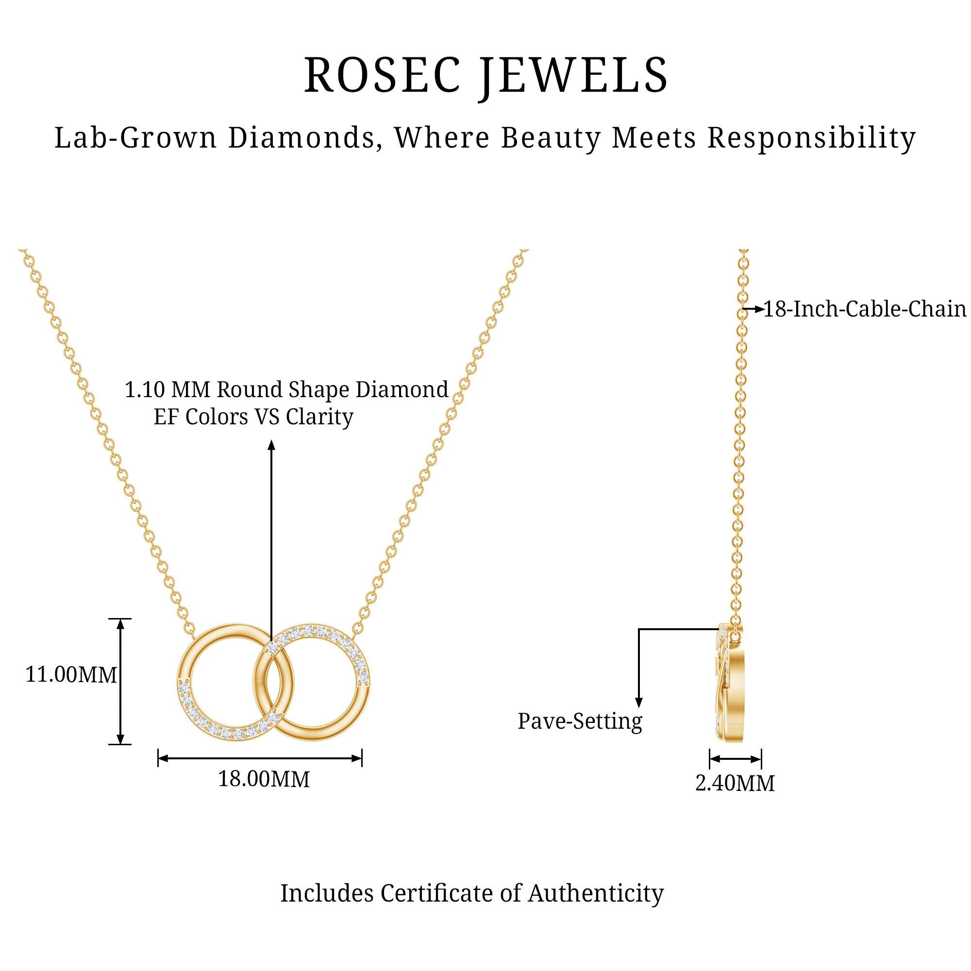 Certified Diamond Circle Pendant Necklace Lab - ( EF-VS ) - Rosec Jewels