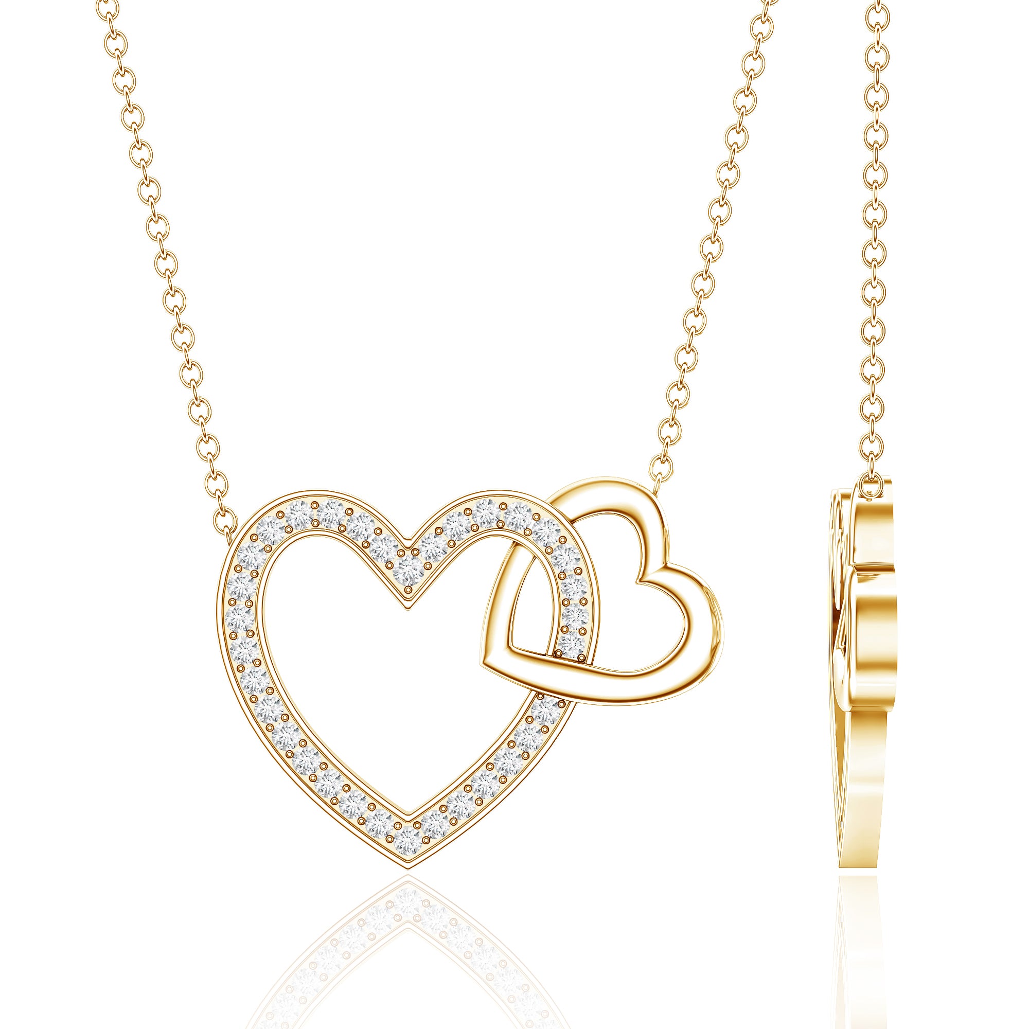 Diamond 2 Heart Promise Necklace Lab - ( EF-VS ) - Rosec Jewels