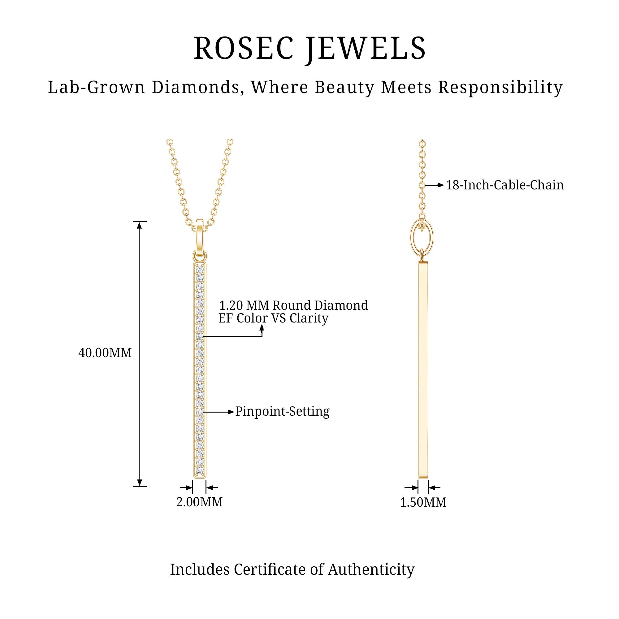 Round Cut Diamond Bar Necklace For Women Lab - ( EF-VS ) - Rosec Jewels