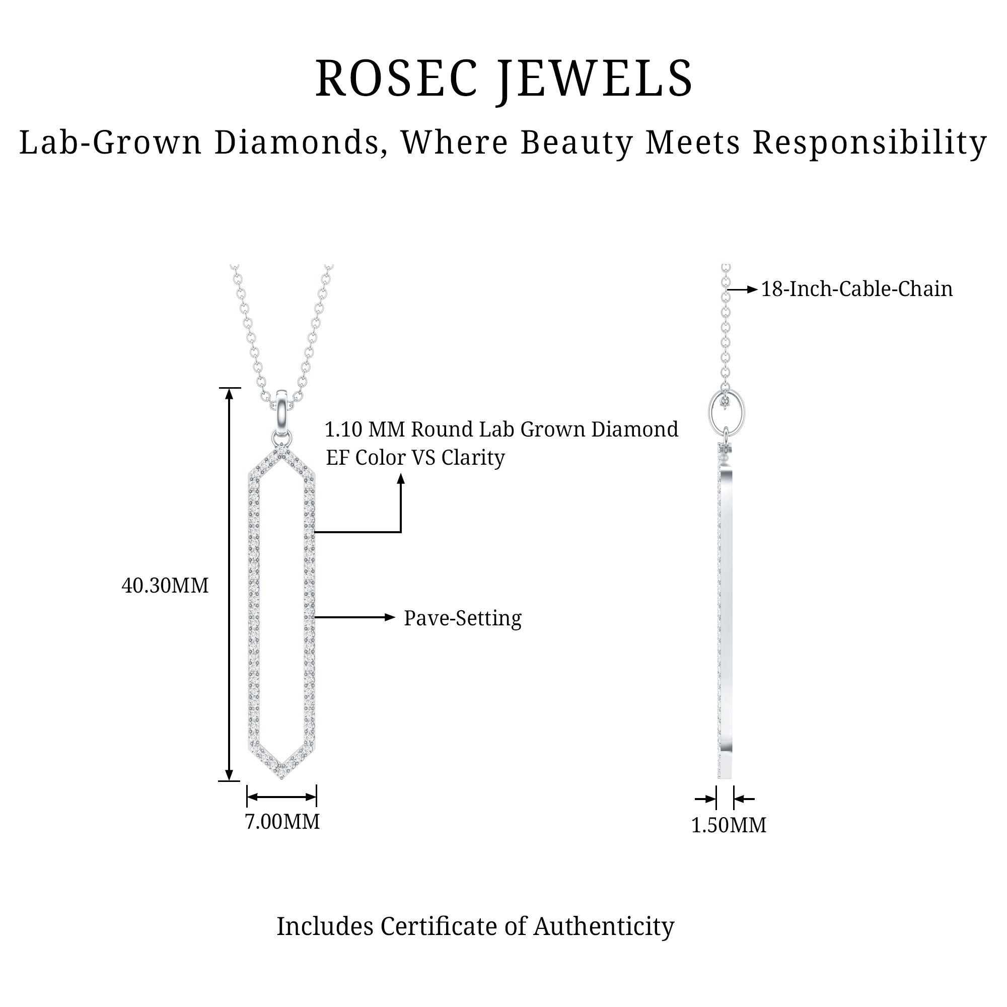Certified Diamond Geometric Necklace For Women Lab - ( EF-VS ) - Rosec Jewels