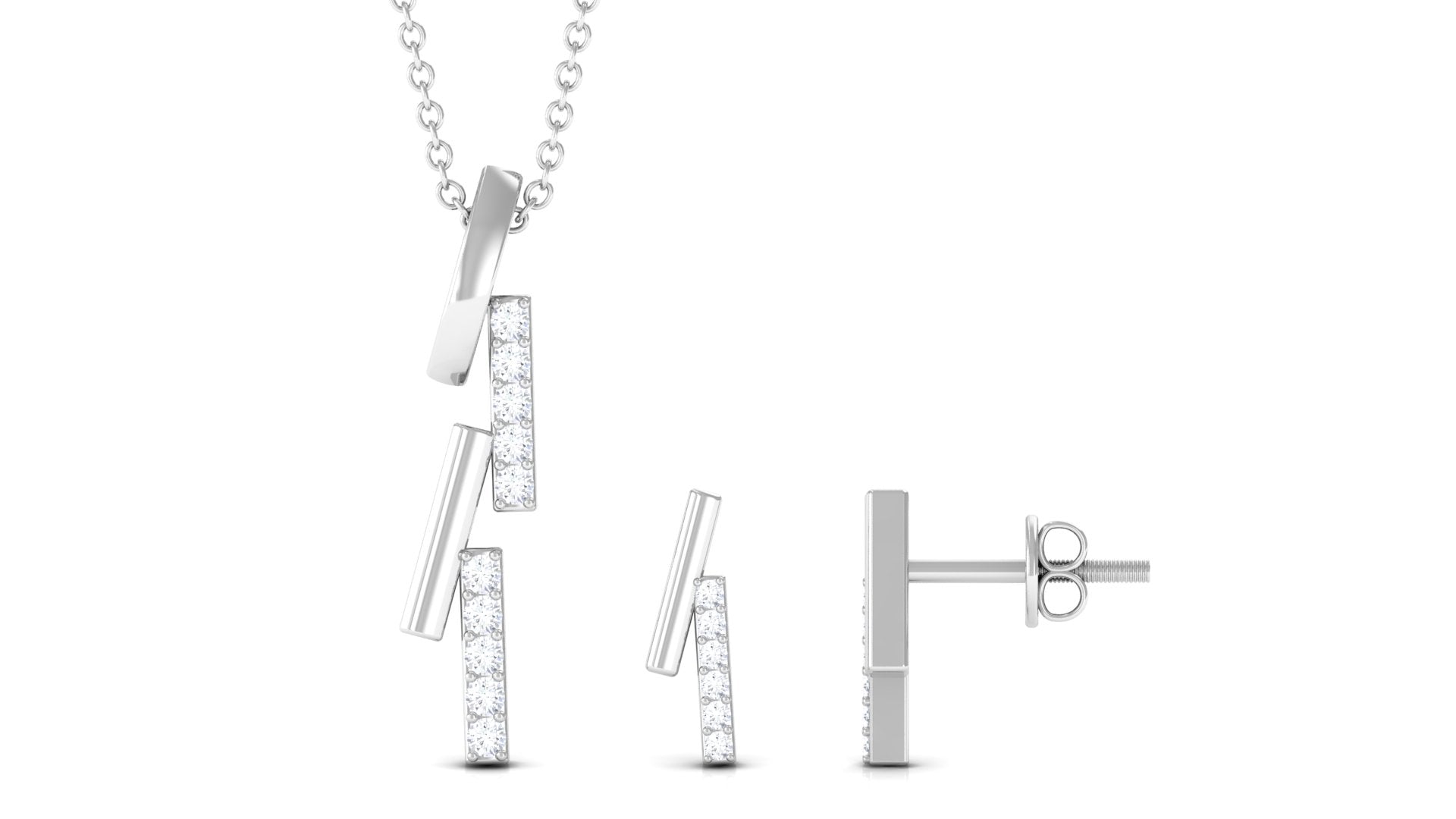 Rosec Jewels-Gold and Diamond Bar Dangle Pendant Earrings Set