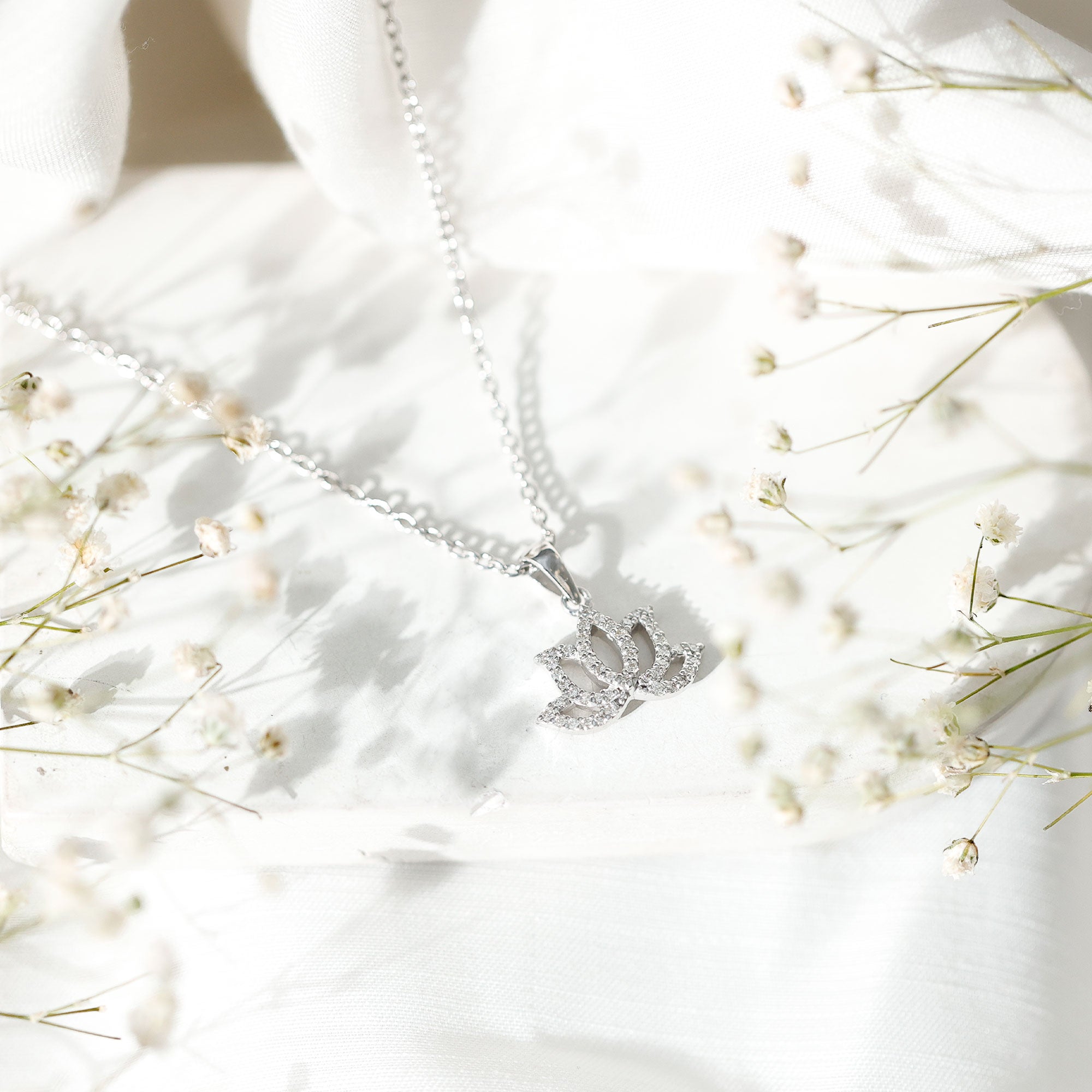 Diamond Lotus Flower Necklace in Pave Setting Lab - ( EF-VS ) - Rosec Jewels