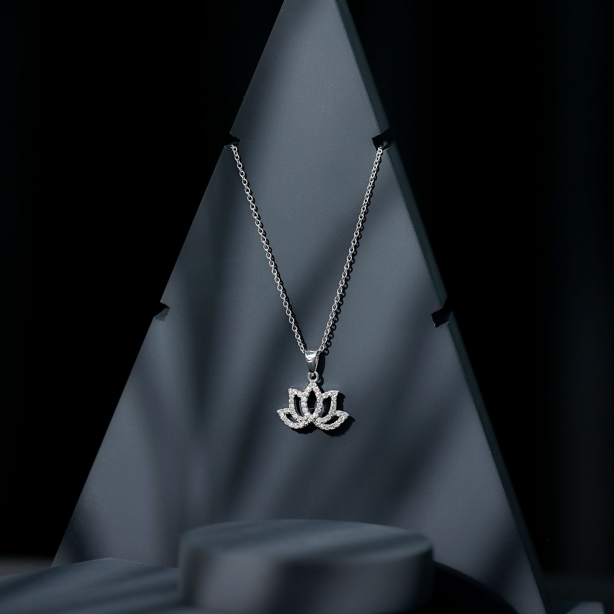 Diamond Lotus Flower Necklace in Pave Setting Lab - ( EF-VS ) - Rosec Jewels