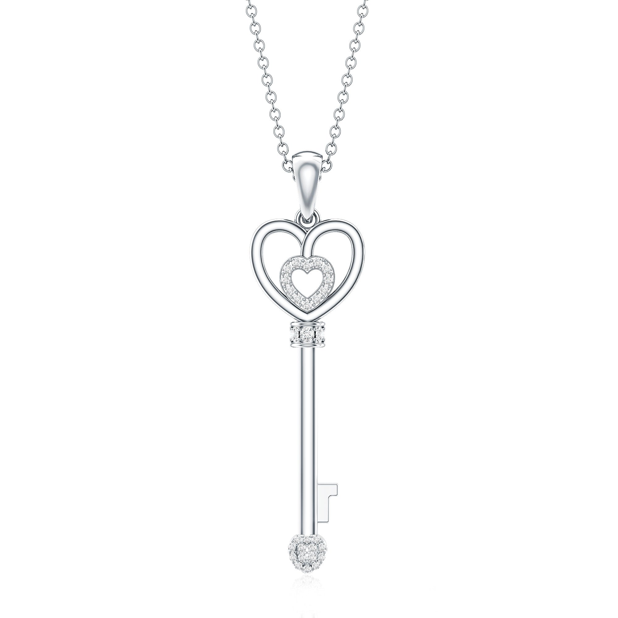 Vintage Style Diamond Key Necklace For Women Lab - ( EF-VS ) - Rosec Jewels