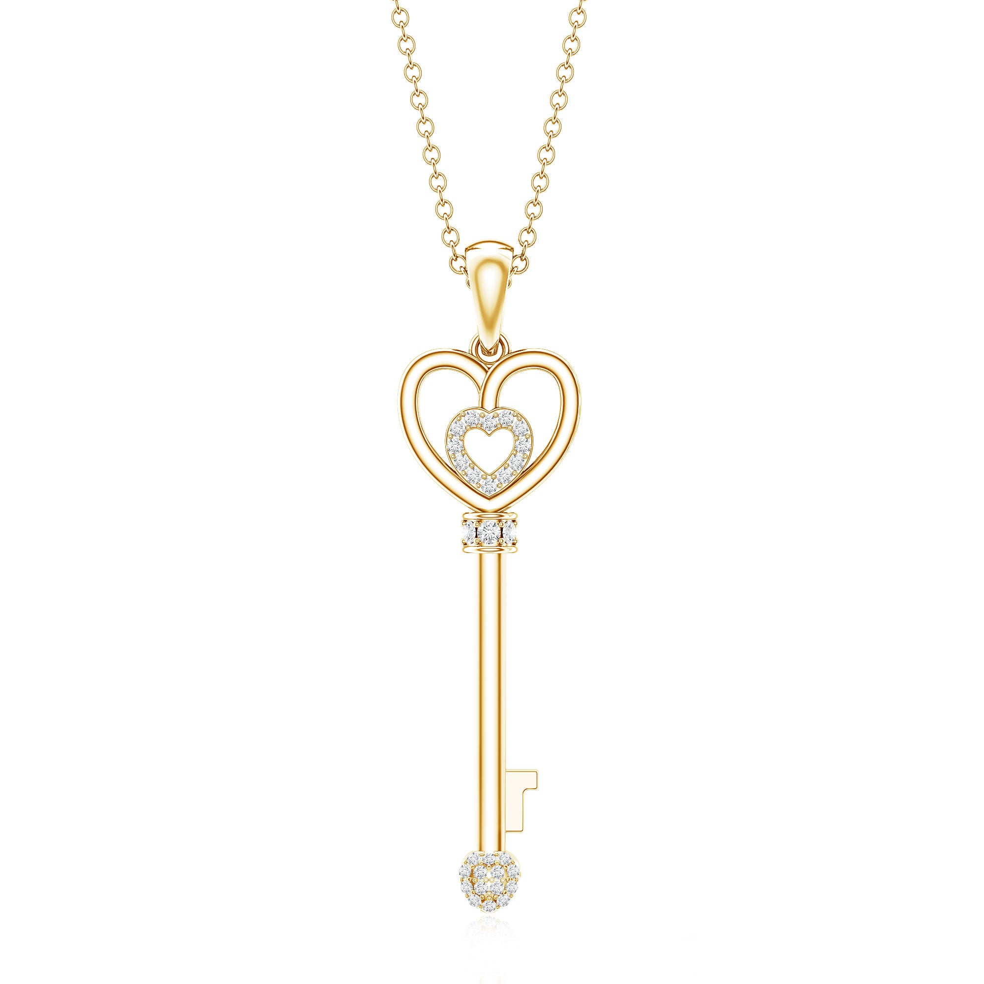 Vintage Style Diamond Key Necklace For Women Lab - ( EF-VS ) - Rosec Jewels
