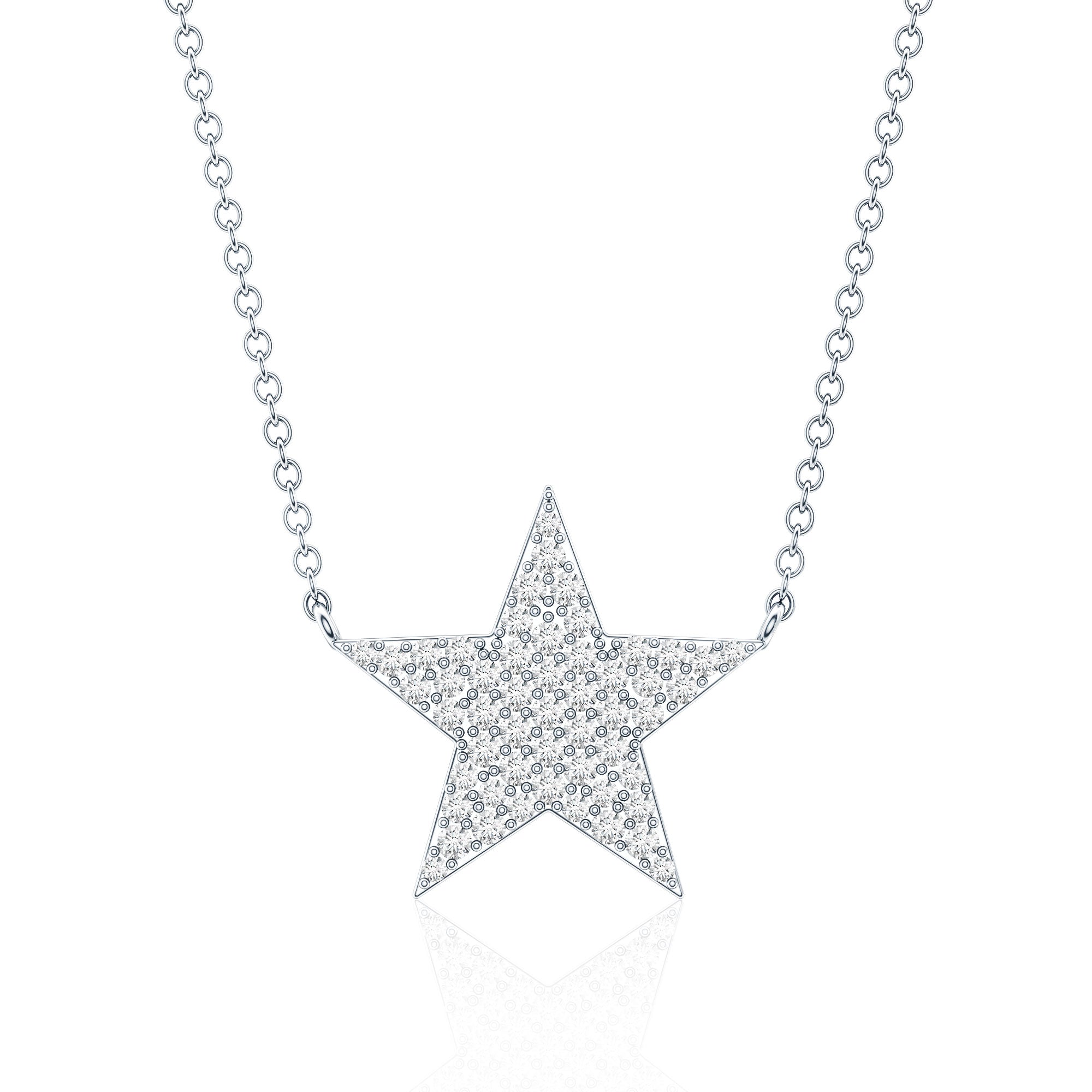 Diamond Star Pendant Necklace in Pave Setting Lab - ( EF-VS ) - Rosec Jewels