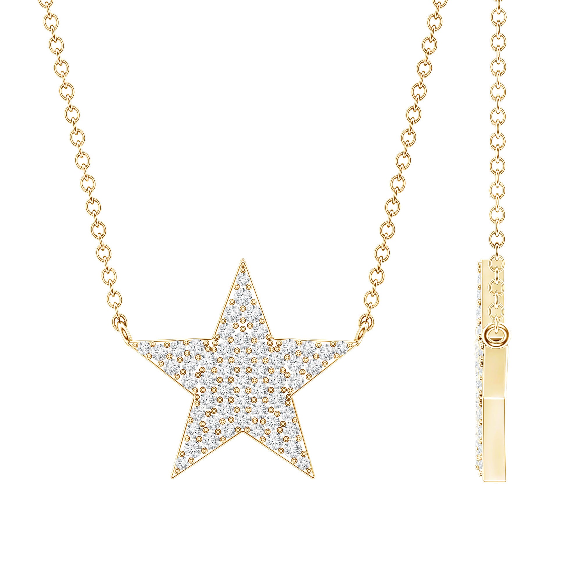 Diamond Star Pendant Necklace in Pave Setting Lab - ( EF-VS ) - Rosec Jewels