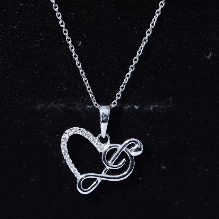 Diamond Heart and Music Note Necklace Lab - ( EF-VS ) - Rosec Jewels
