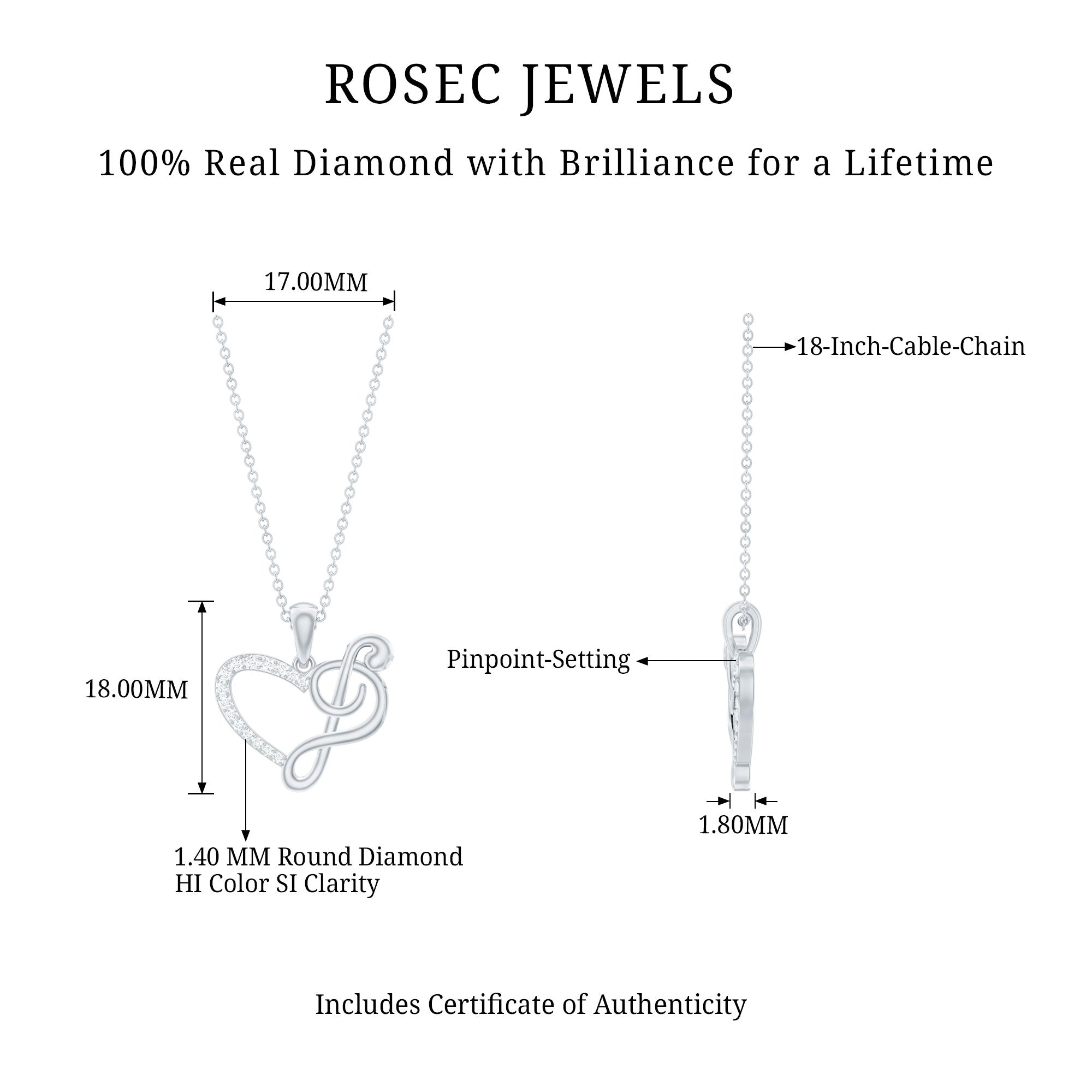 Rosec Jewels-Diamond Heart and Music Note Pendant Necklace