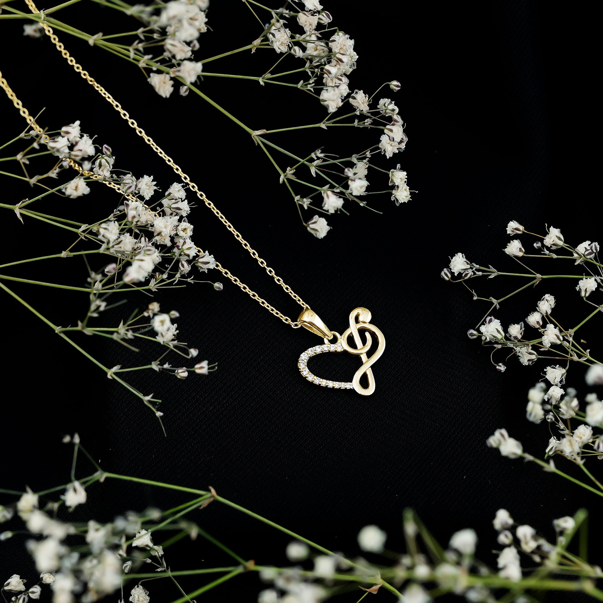 Rosec Jewels-Diamond Heart and Music Note Pendant Necklace