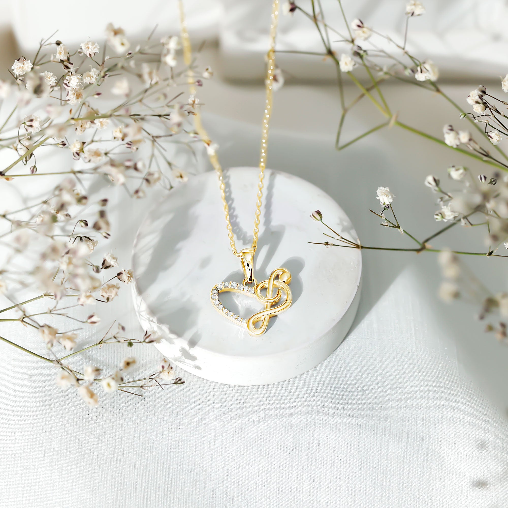 Diamond Heart and Music Note Necklace Lab - ( EF-VS ) - Rosec Jewels