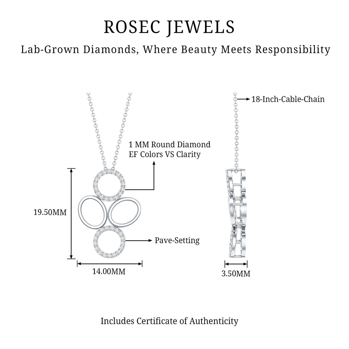 Certified Diamond Contemporary Necklace For Her Lab - ( EF-VS ) - Rosec Jewels