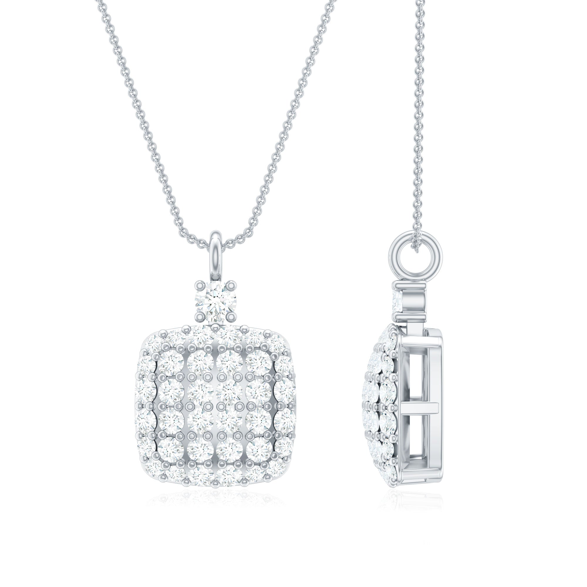 Rosec Jewels-1/2 CT Square Shape Diamond Cluster Pendant Necklace