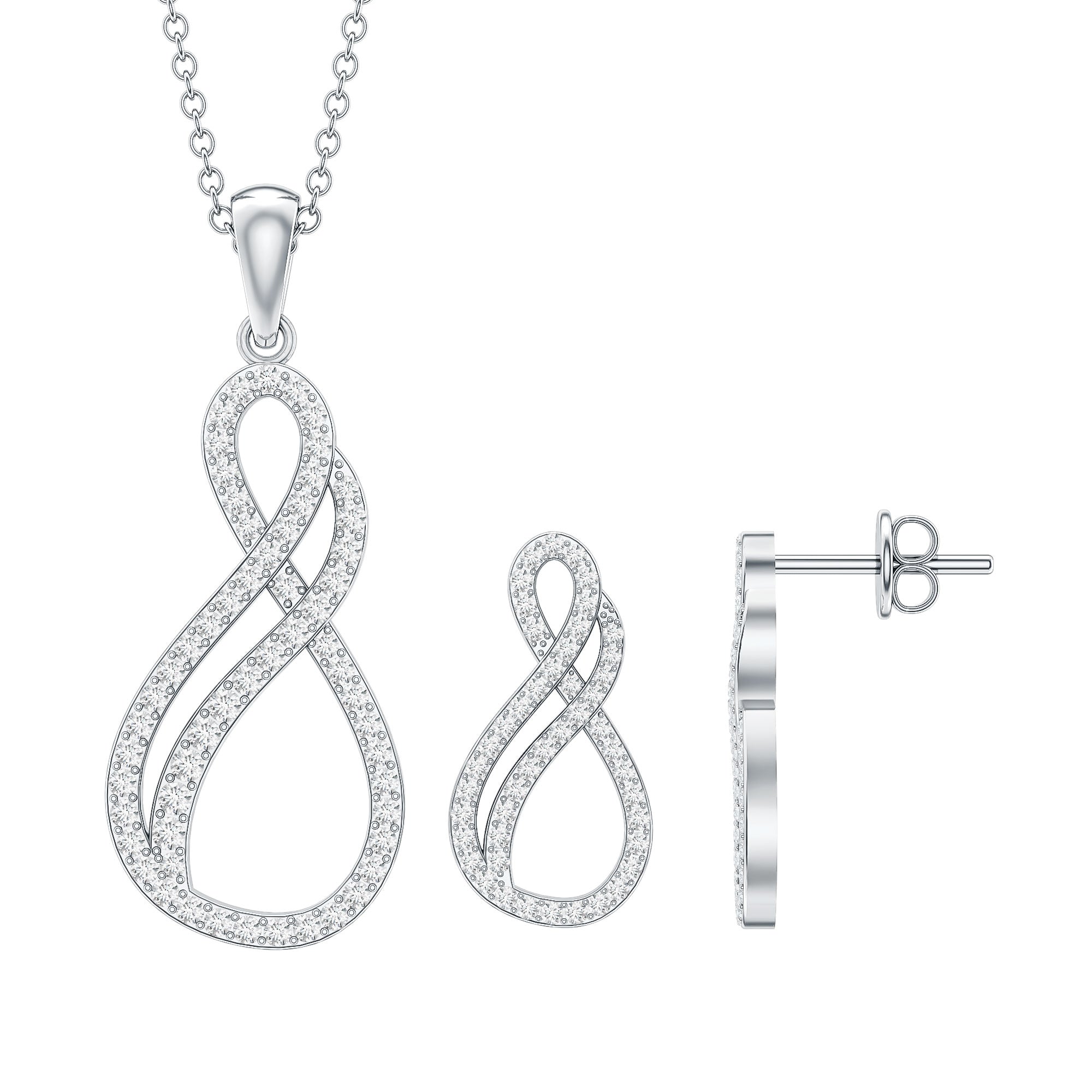 Diamond Infinity Necklace Earrings Set For Women Lab - ( EF-VS ) - Rosec Jewels