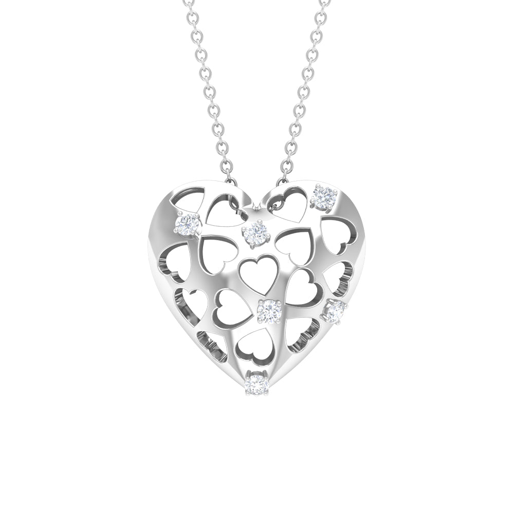 Rosec Jewels-Heart Shaped Openwork Pendant with Round Diamond in Gold