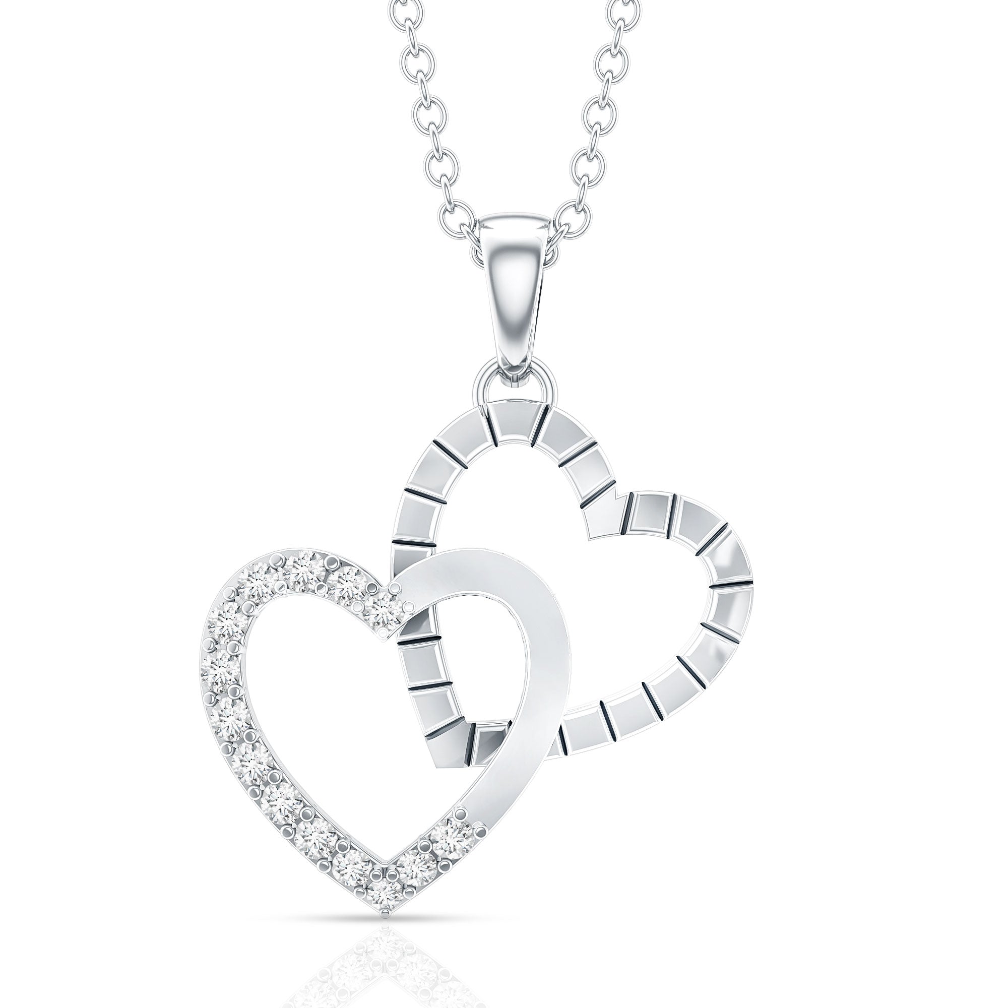 Pave Set Diamond Double Heart Necklace Lab - ( EF-VS ) - Rosec Jewels