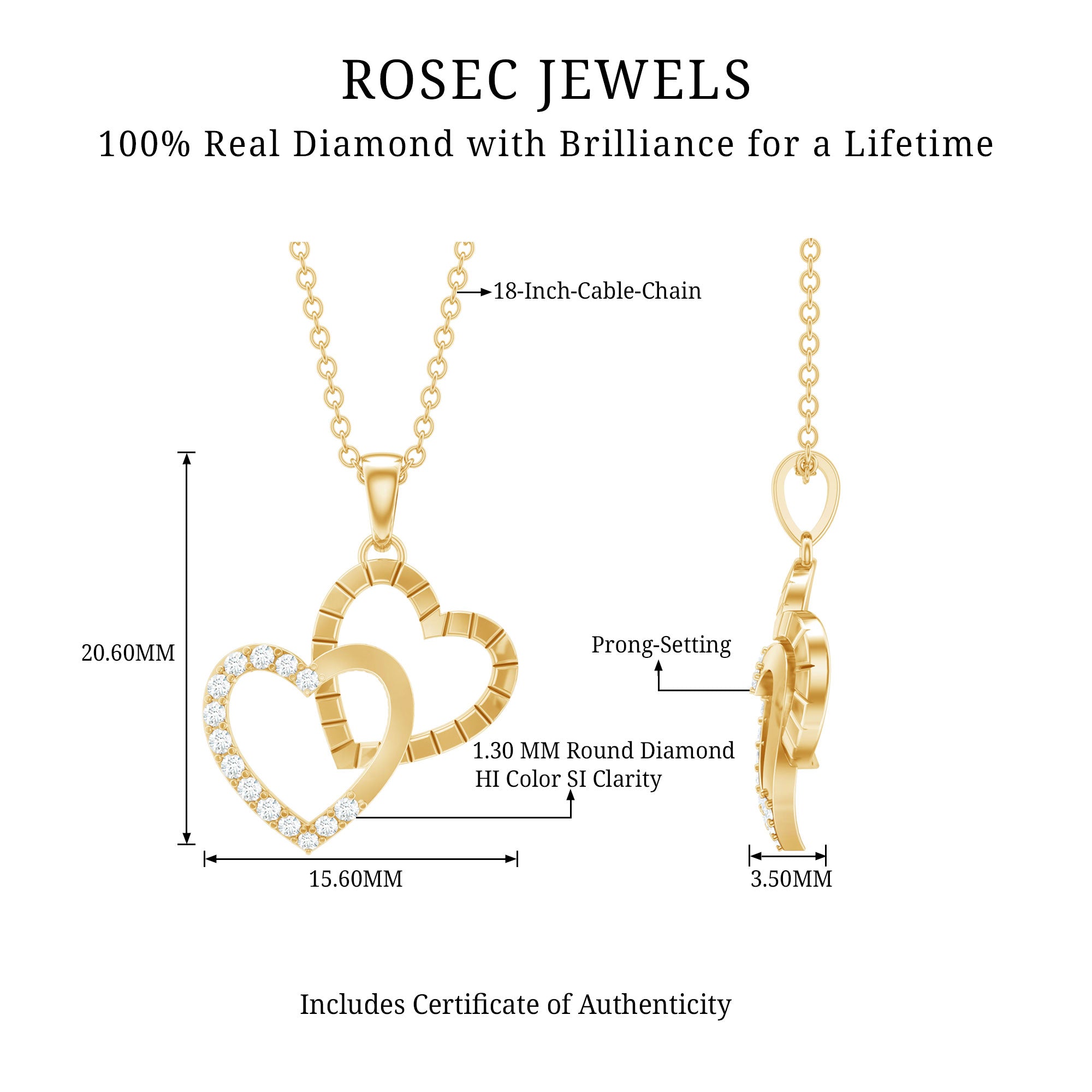 Rosec Jewels-Pave Set Diamond Double Heart Pendant