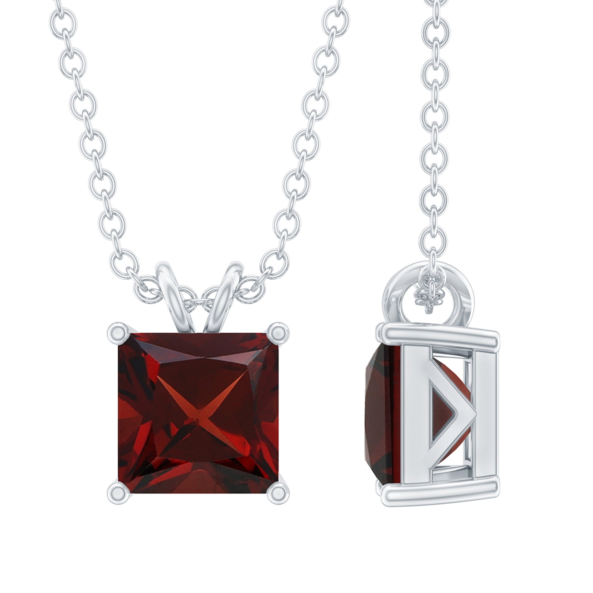 Solitaire 1.4 Carat Garnet Princess Cut Pendant Necklace with Chain AAA 92.5 Sterling Silver - Rosec Jewels