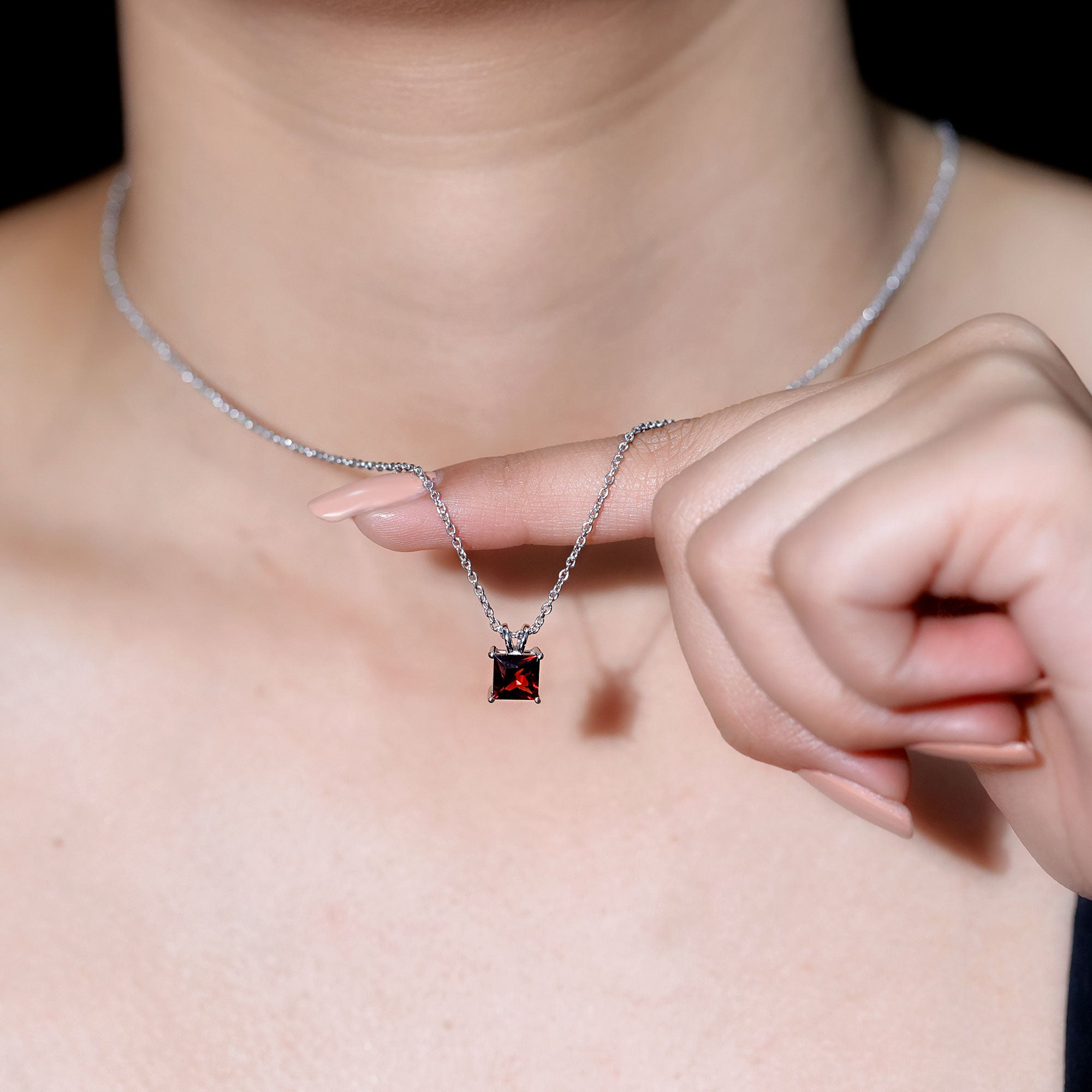 Solitaire 1.4 Carat Garnet Princess Cut Pendant Necklace with Chain AAA 92.5 Sterling Silver - Rosec Jewels