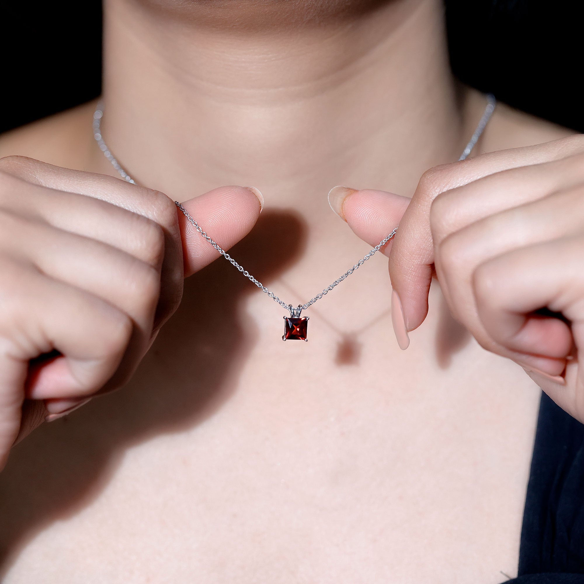 Solitaire 1.4 Carat Garnet Princess Cut Pendant Necklace with Chain AAA 92.5 Sterling Silver - Rosec Jewels