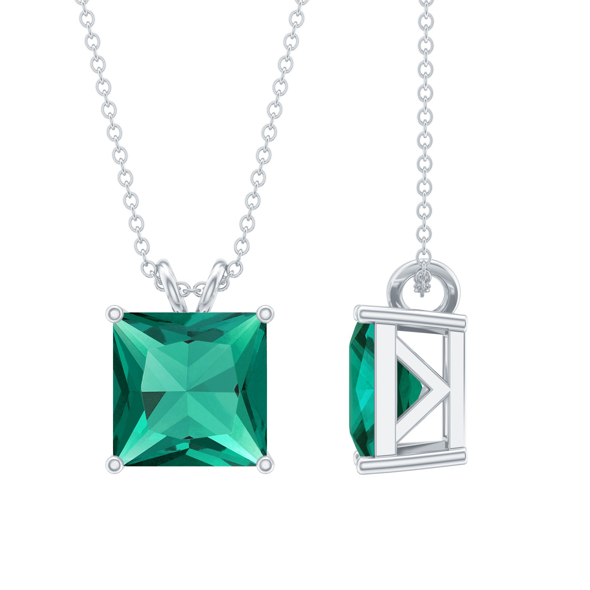 Princess Cut Lab Created Emerald Solitaire Necklace With Chain