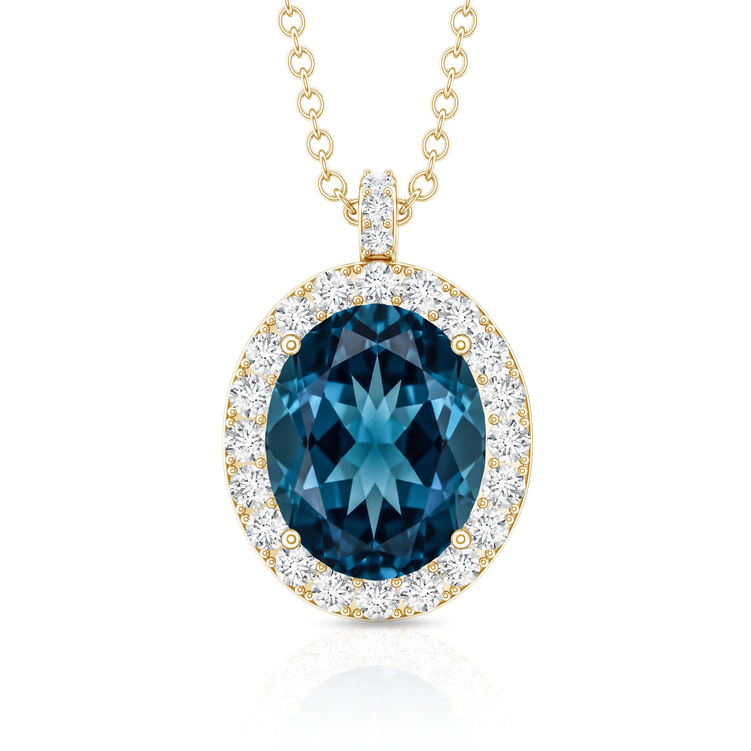 Genuine 2.5 Carat Oval Cut London Blue Topaz and Diamond Necklace AAA - Rosec Jewels