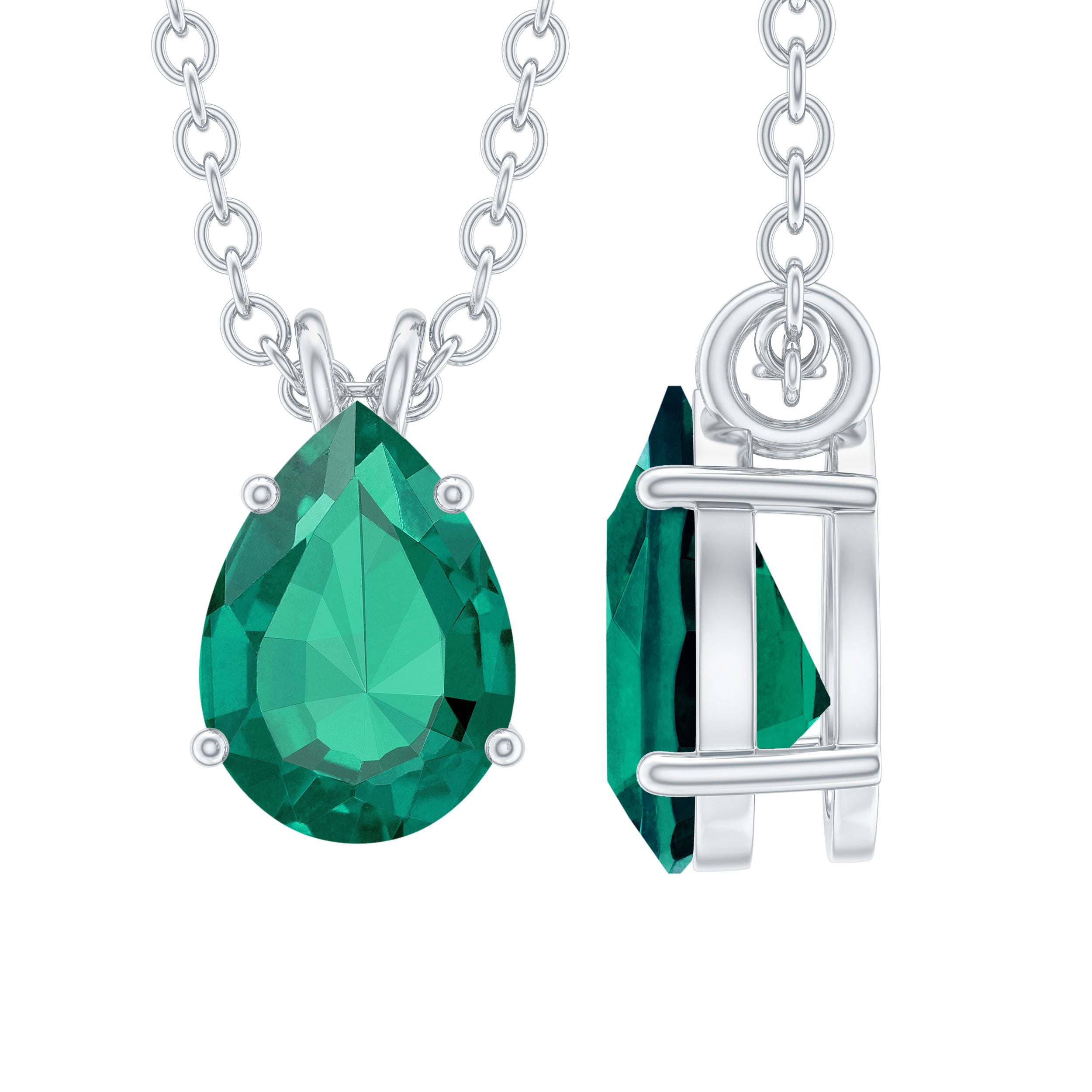 0.7 Carat Lab Created Emerald Teardrop Necklace