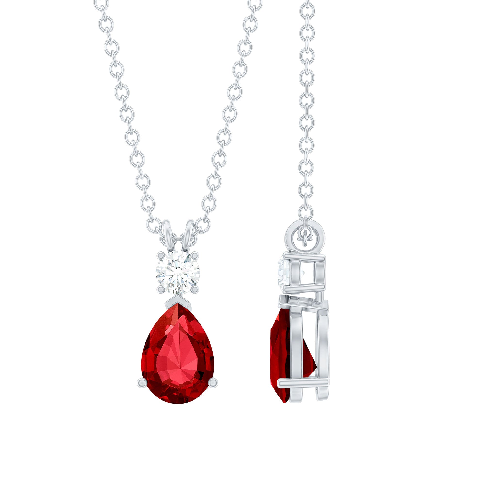 Pear Shape Lab Grown Ruby Teardrop Necklace with Diamond