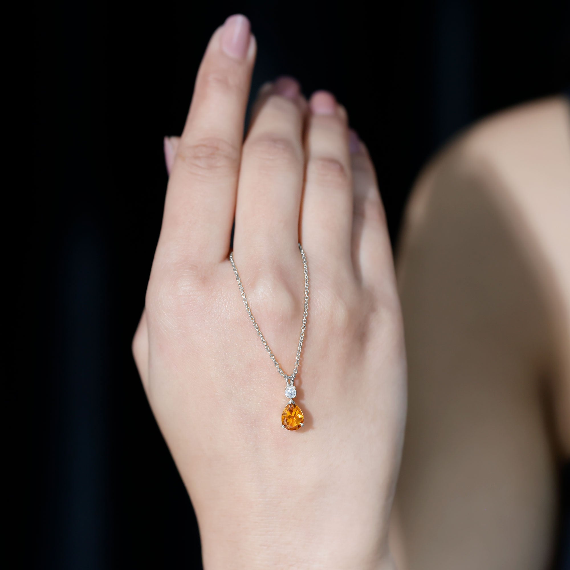 1 Carat Citrine Teardrop Pendant Necklace with Lab Grown Diamond AAA - Rosec Jewels