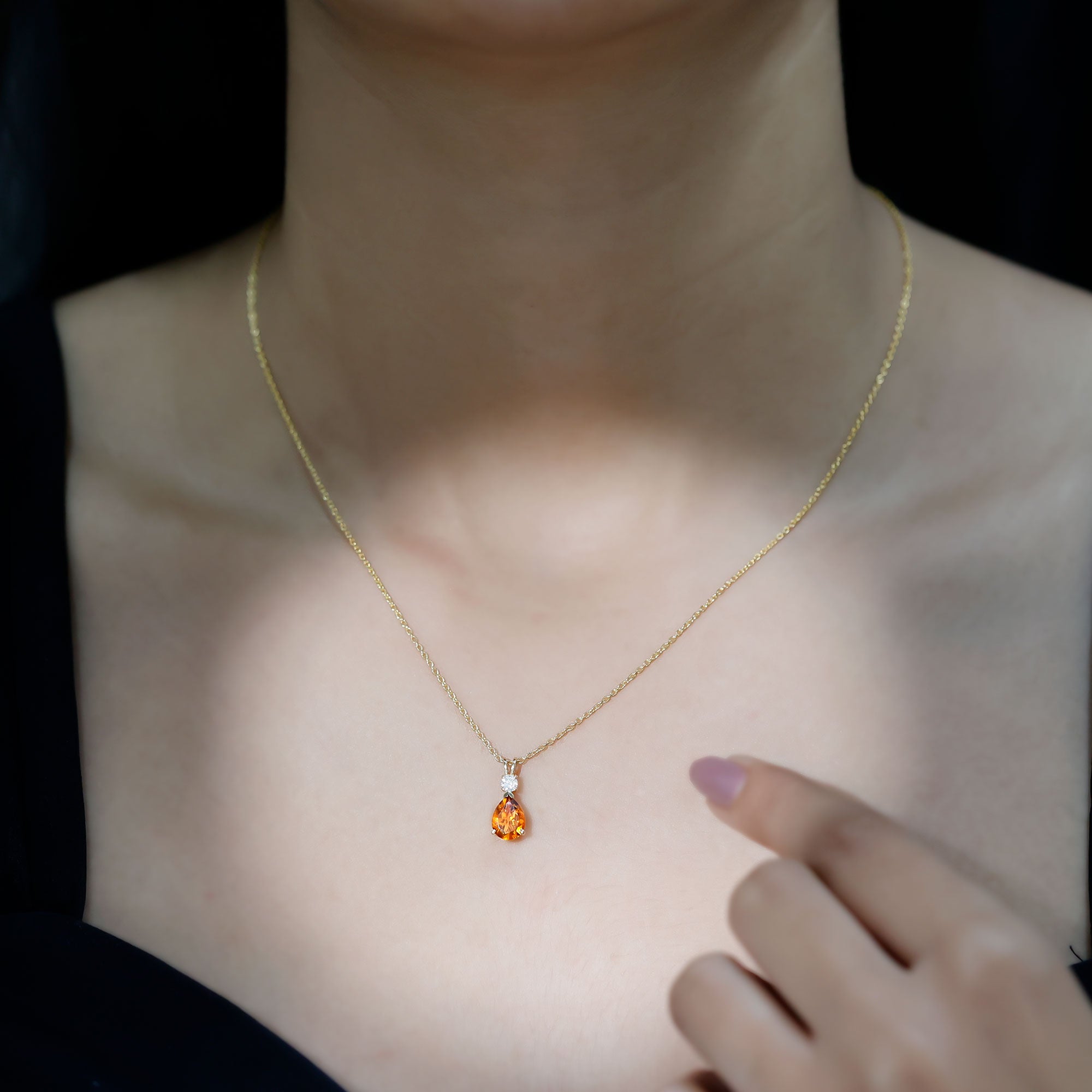 1 Carat Citrine Teardrop Pendant Necklace with Lab Grown Diamond AAA - Rosec Jewels
