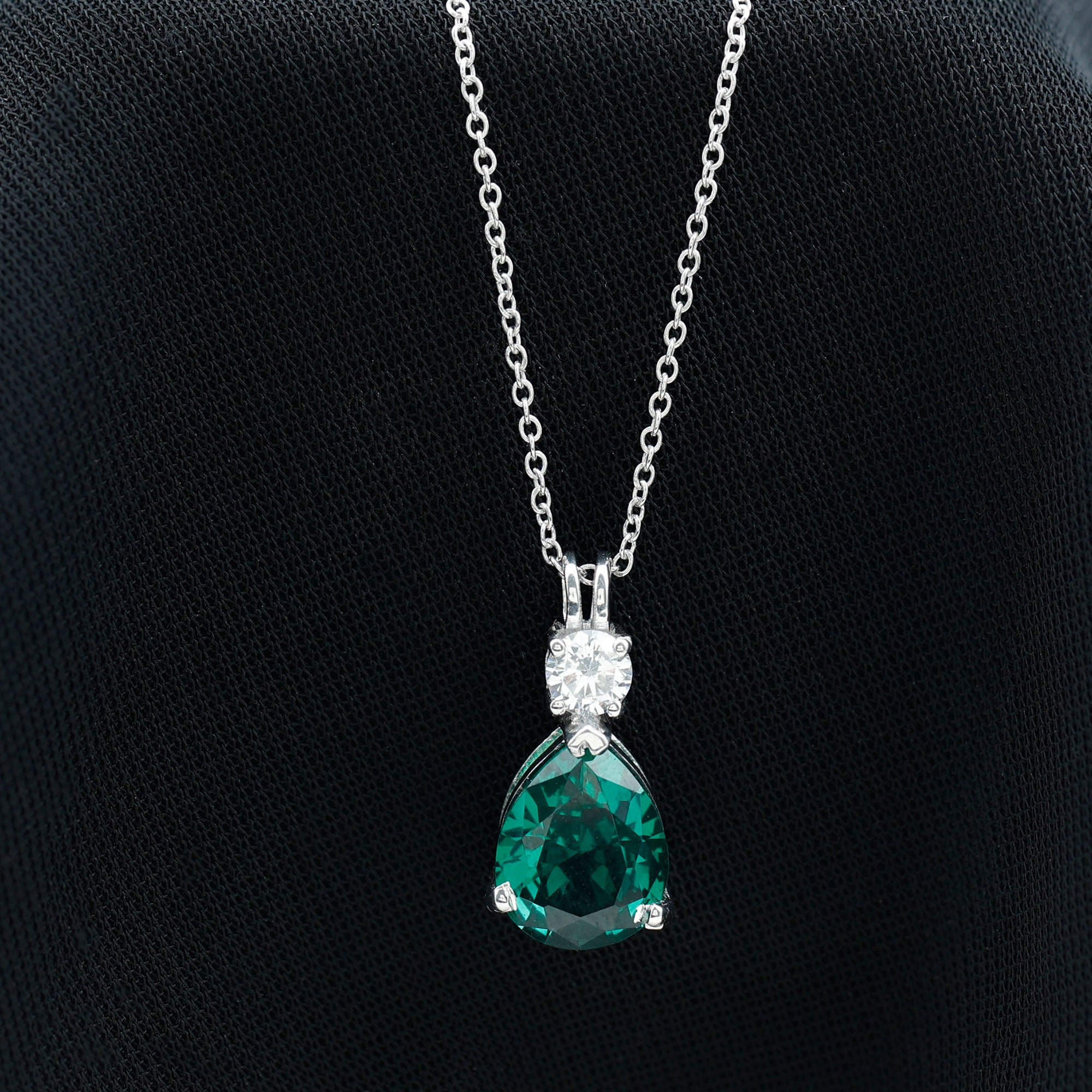 Lab Grown Emerald Teardrop Pendant with Moissanite AAAA - Rosec Jewels