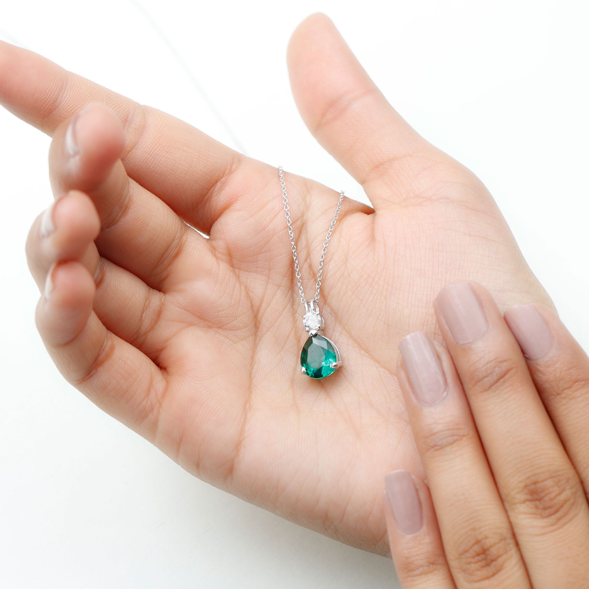 Lab Grown Emerald Teardrop Pendant with Moissanite AAAA - Rosec Jewels