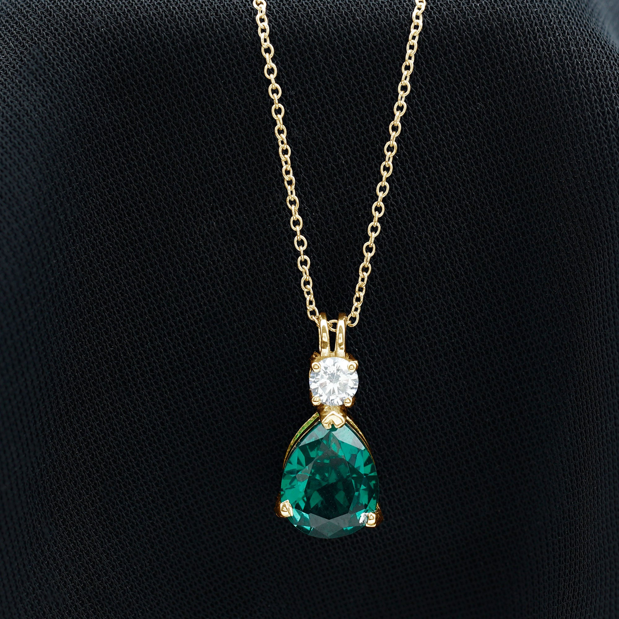 Lab Grown Emerald Teardrop Pendant with Moissanite AAAA - Rosec Jewels