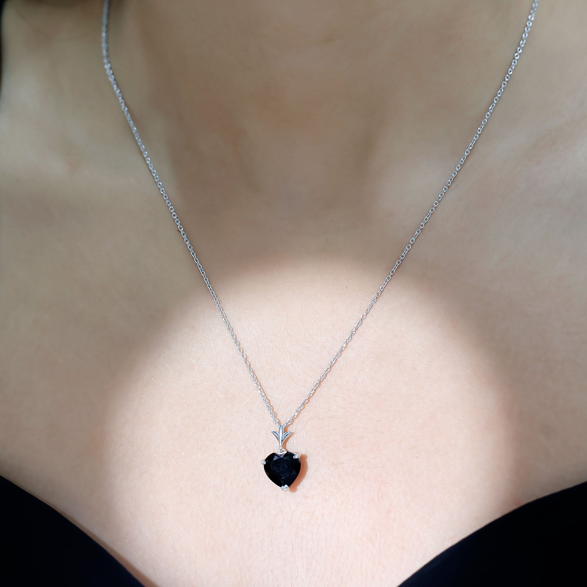 Natural Black Spinel Heart Necklace for Women AAA - Rosec Jewels