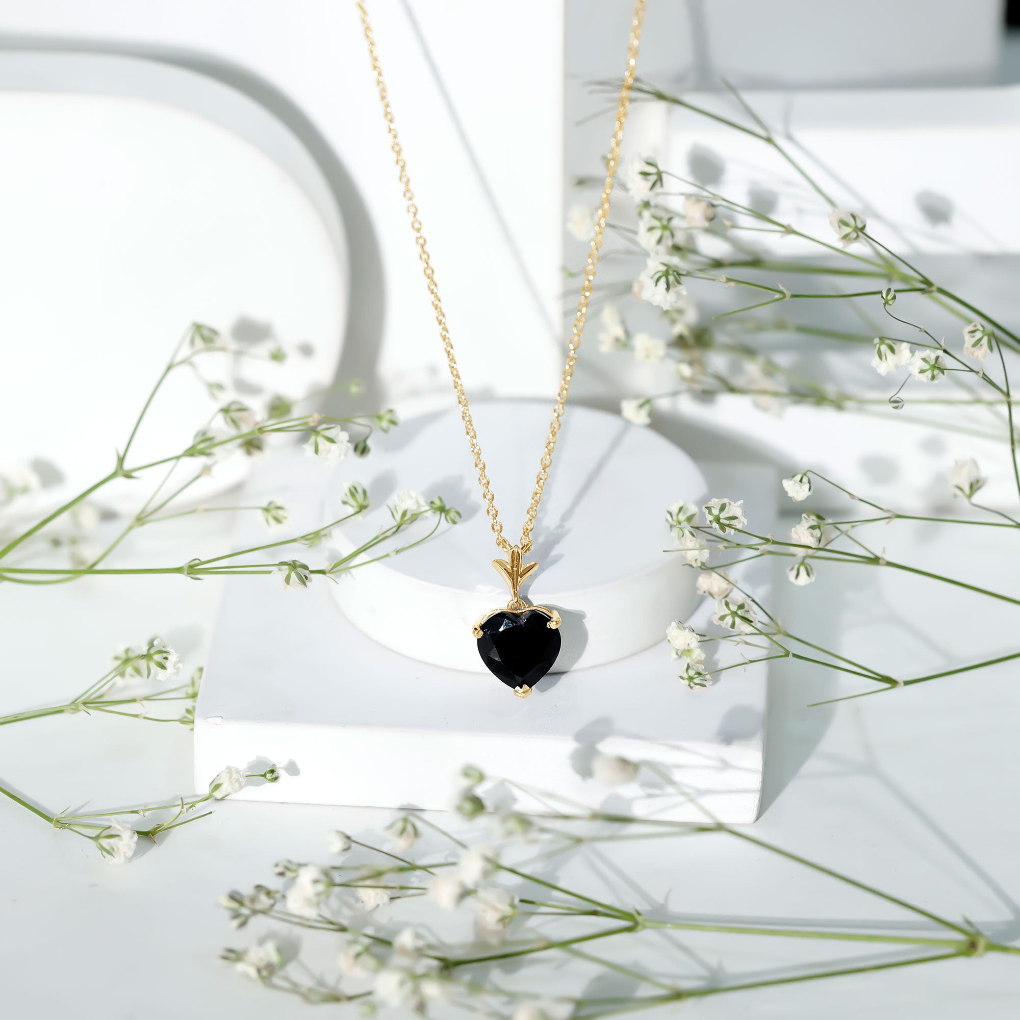 Natural Black Spinel Heart Necklace for Women AAA - Rosec Jewels