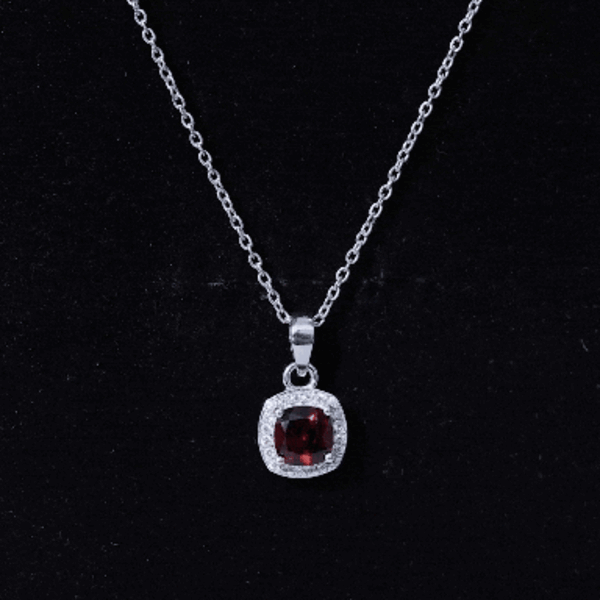 Natural 3 Carat Garnet Halo Necklace with Silver Chain AAA 92.5 Sterling Silver - Rosec Jewels