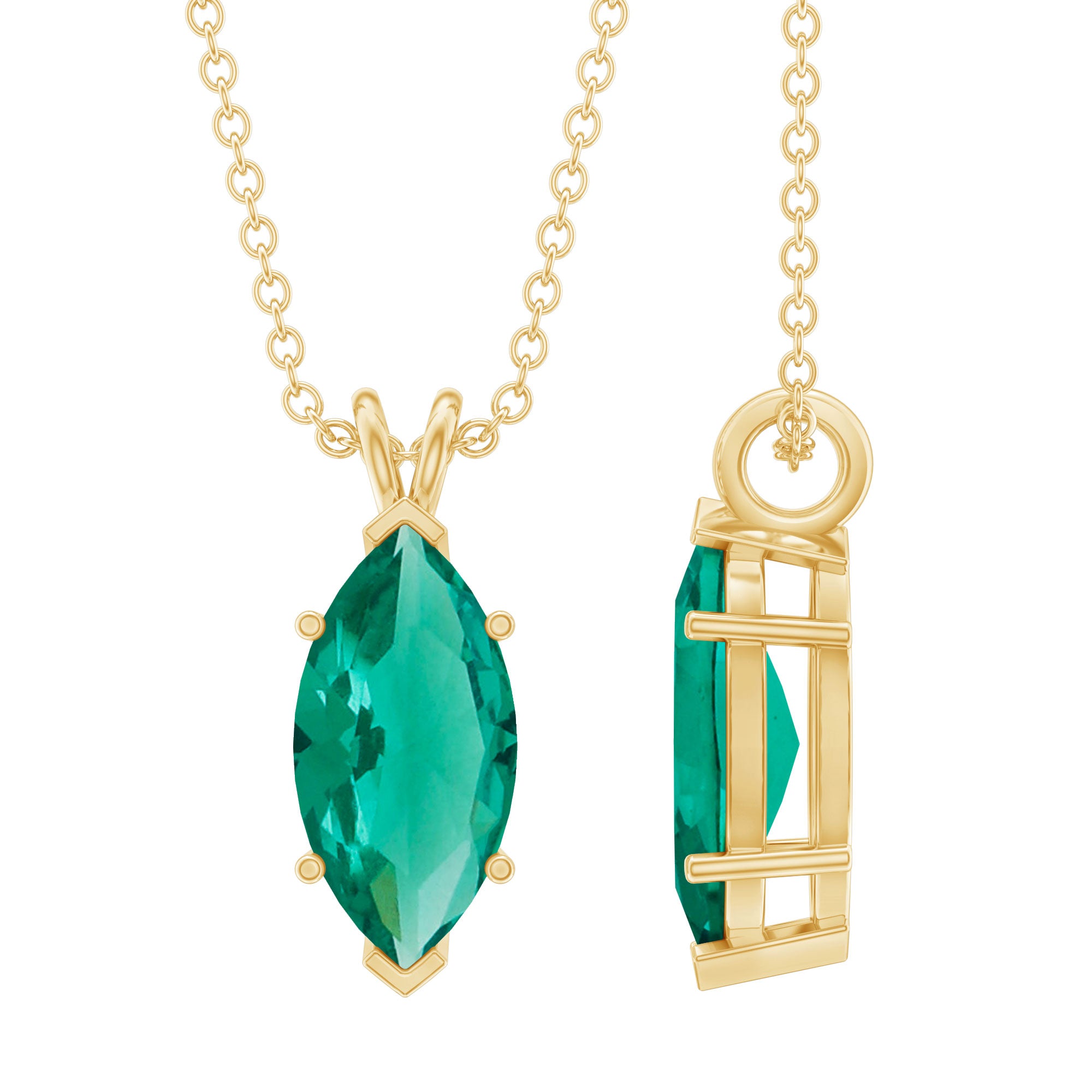 Marquise Cut 2.5 Carat Lab Grown Emerald Chain Necklace AAAA 14K Yellow Gold Plated Silver - Rosec Jewels