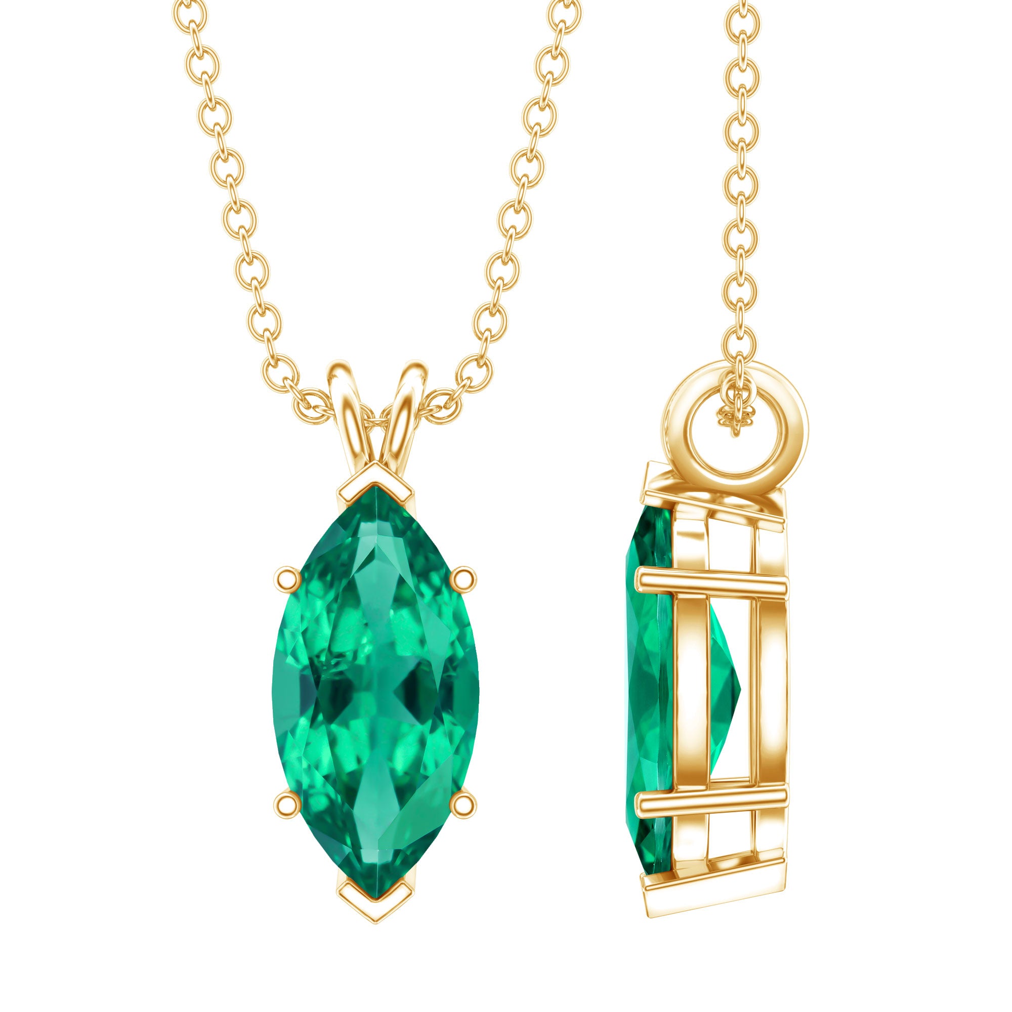 Marquise Cut 2.5 Carat Lab Grown Emerald Chain Necklace AAAA 14K Yellow Gold Plated Silver - Rosec Jewels
