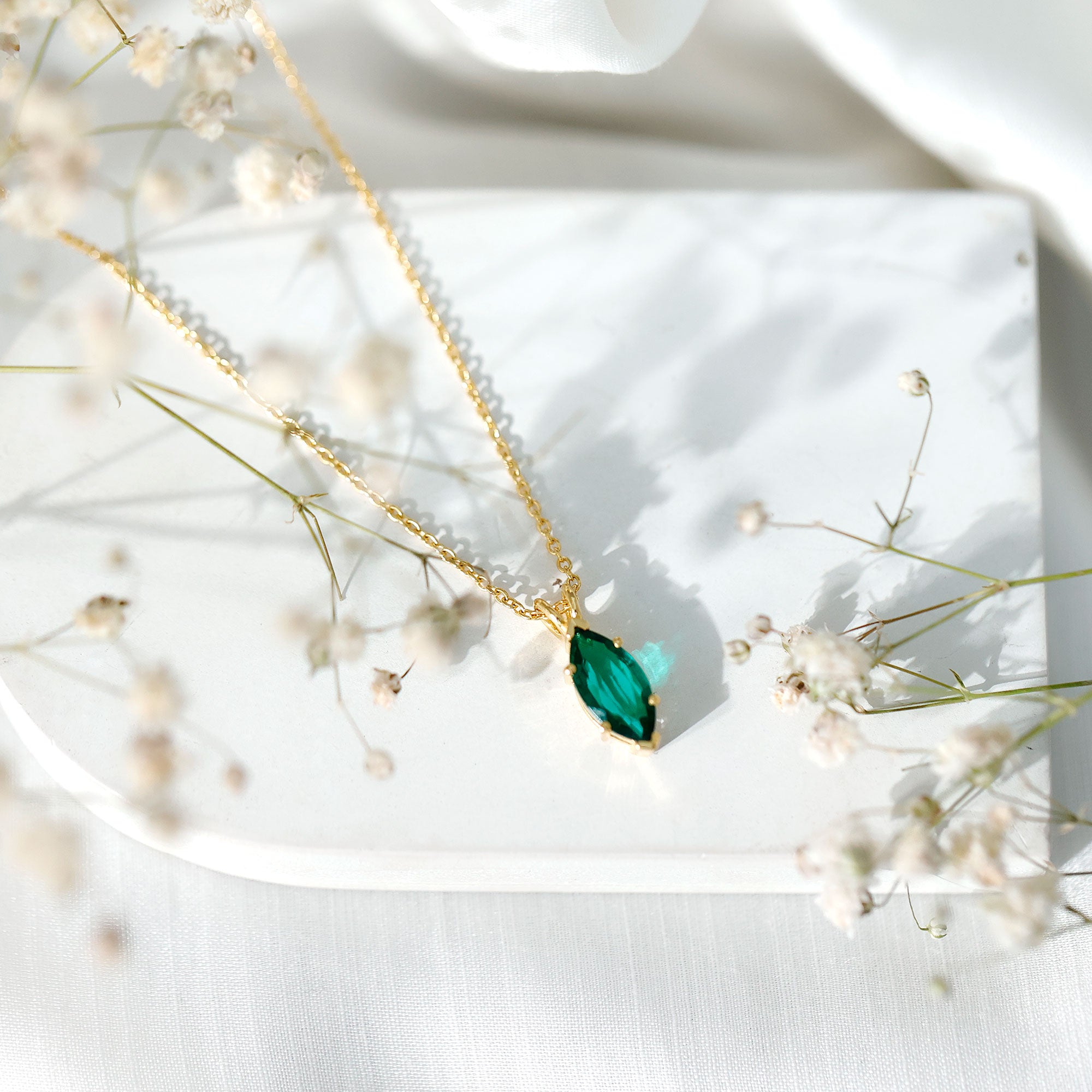 Marquise Cut 2.5 Carat Lab Grown Emerald Chain Necklace AAAA 14K Yellow Gold Plated Silver - Rosec Jewels