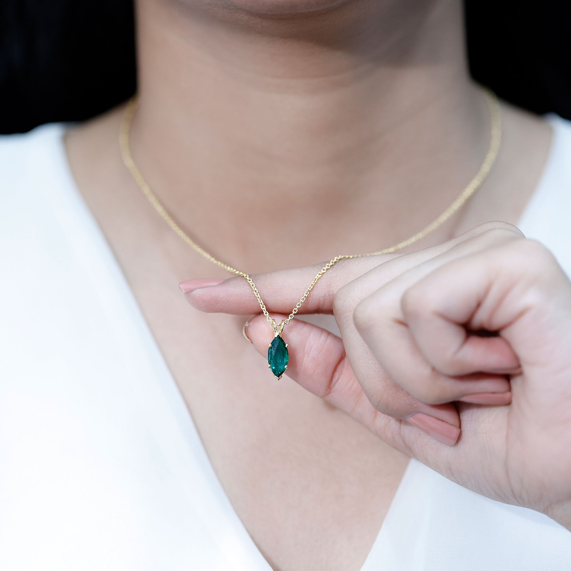 Marquise Cut 2.5 Carat Lab Grown Emerald Chain Necklace AAAA 14K Yellow Gold Plated Silver - Rosec Jewels