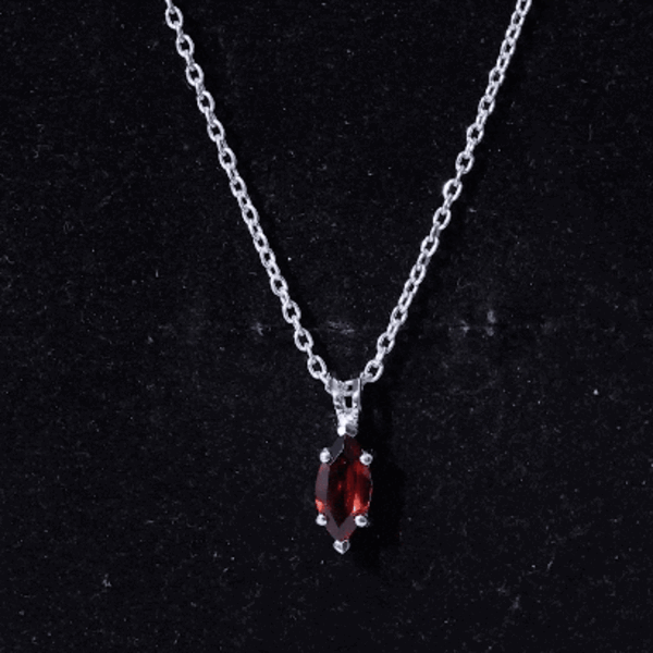 Real 0.75 Carat Garnet Marquise Necklace with Chain AAA 92.5 Sterling Silver - Rosec Jewels