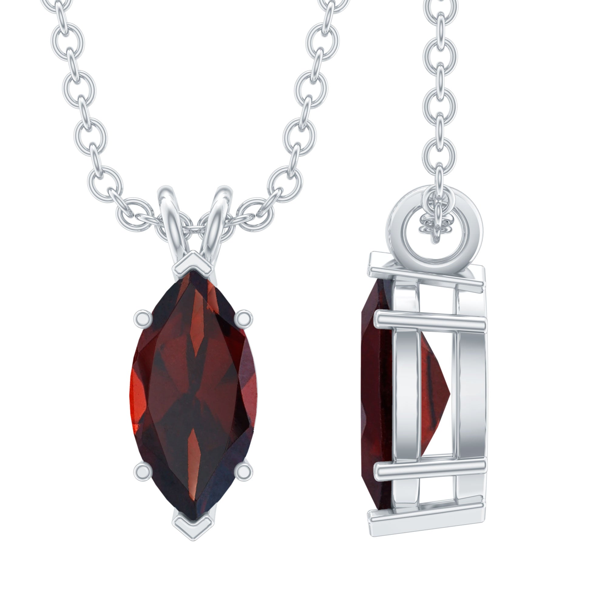0.75 Carat Marquise Cut Garnet Solitaire Necklace With Chain AAA - Rosec Jewels