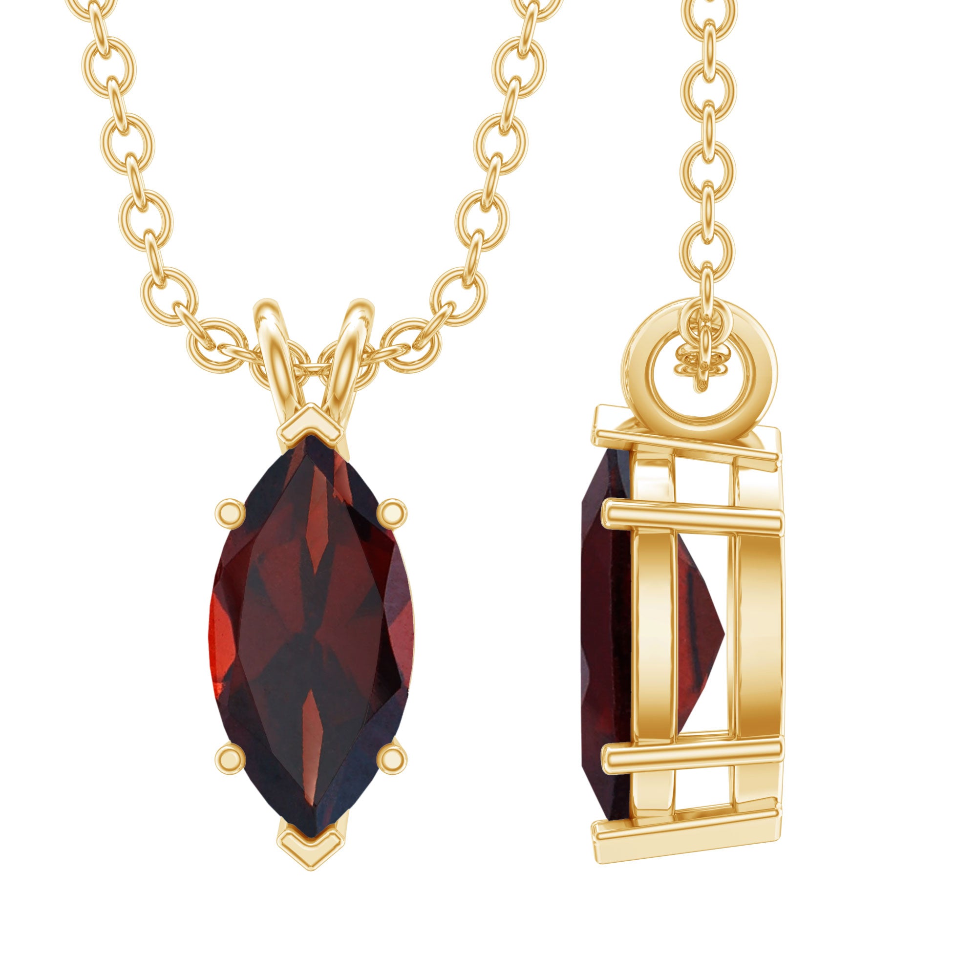 0.75 Carat Marquise Cut Garnet Solitaire Necklace With Chain AAA - Rosec Jewels