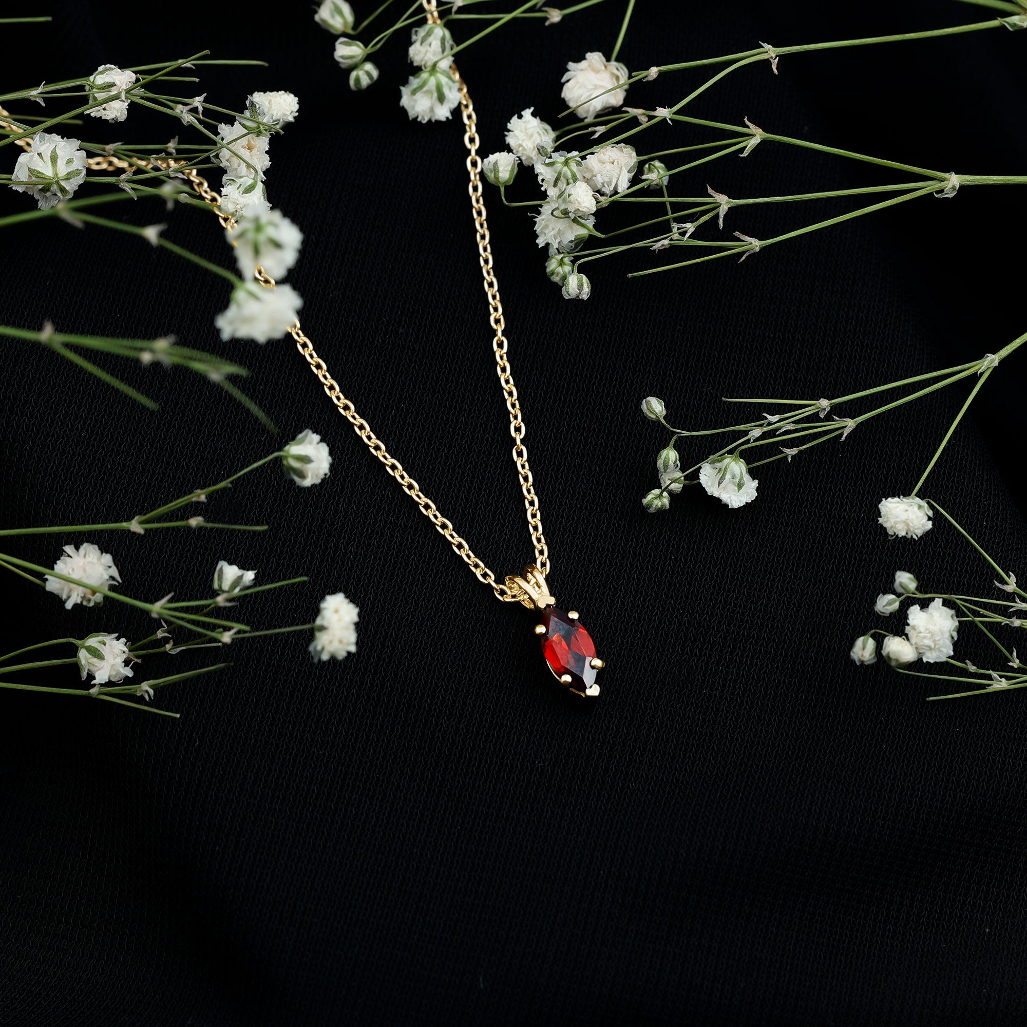 0.75 Carat Marquise Cut Garnet Solitaire Necklace With Chain AAA - Rosec Jewels