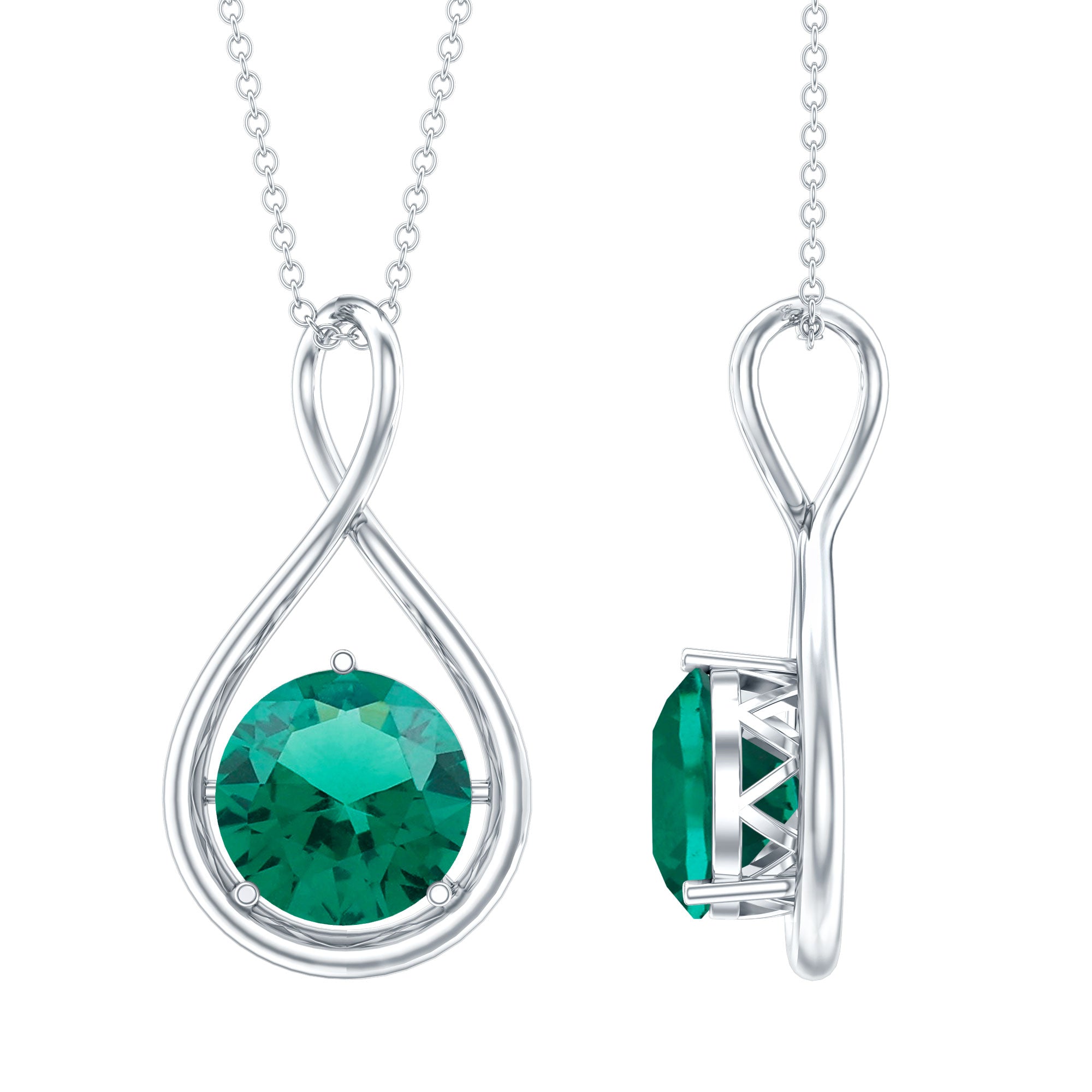 Solitaire 3.5 Carat Lab Grown Emerald Infinity Necklace AAAA - Rosec Jewels