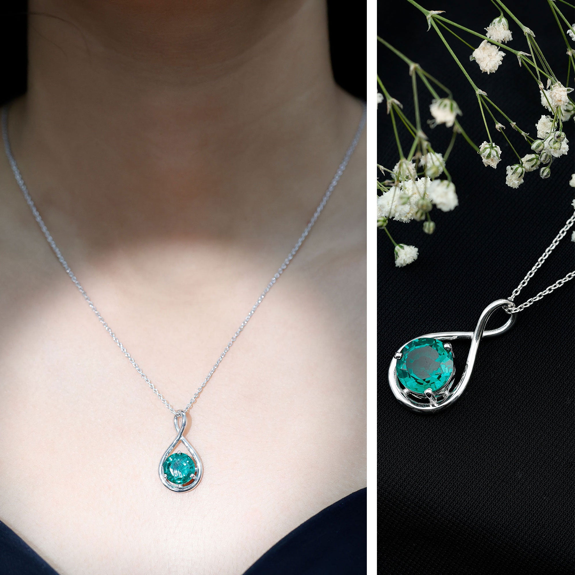 Solitaire 3.5 Carat Lab Grown Emerald Infinity Necklace AAAA - Rosec Jewels