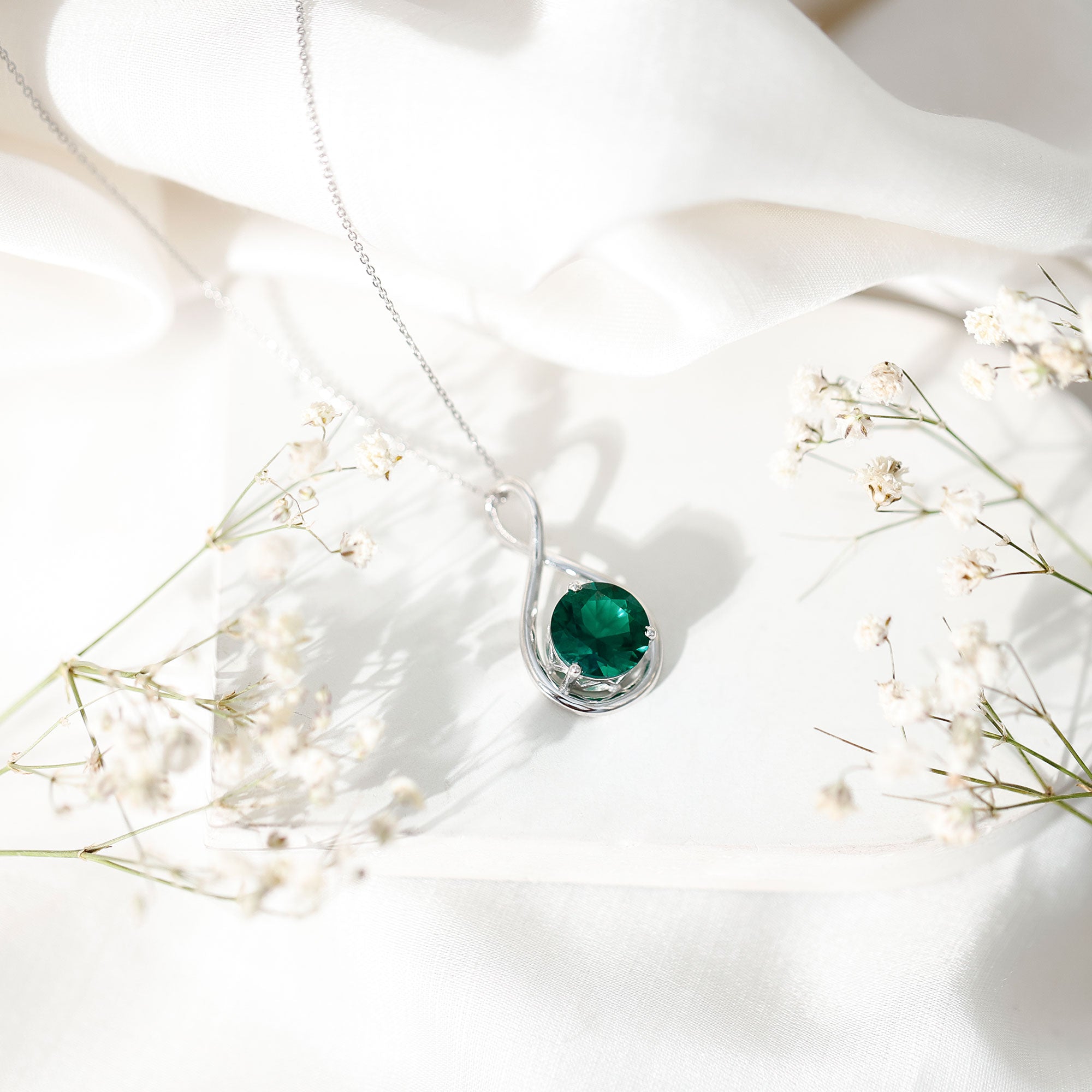 Solitaire 3.5 Carat Lab Grown Emerald Infinity Necklace AAAA - Rosec Jewels