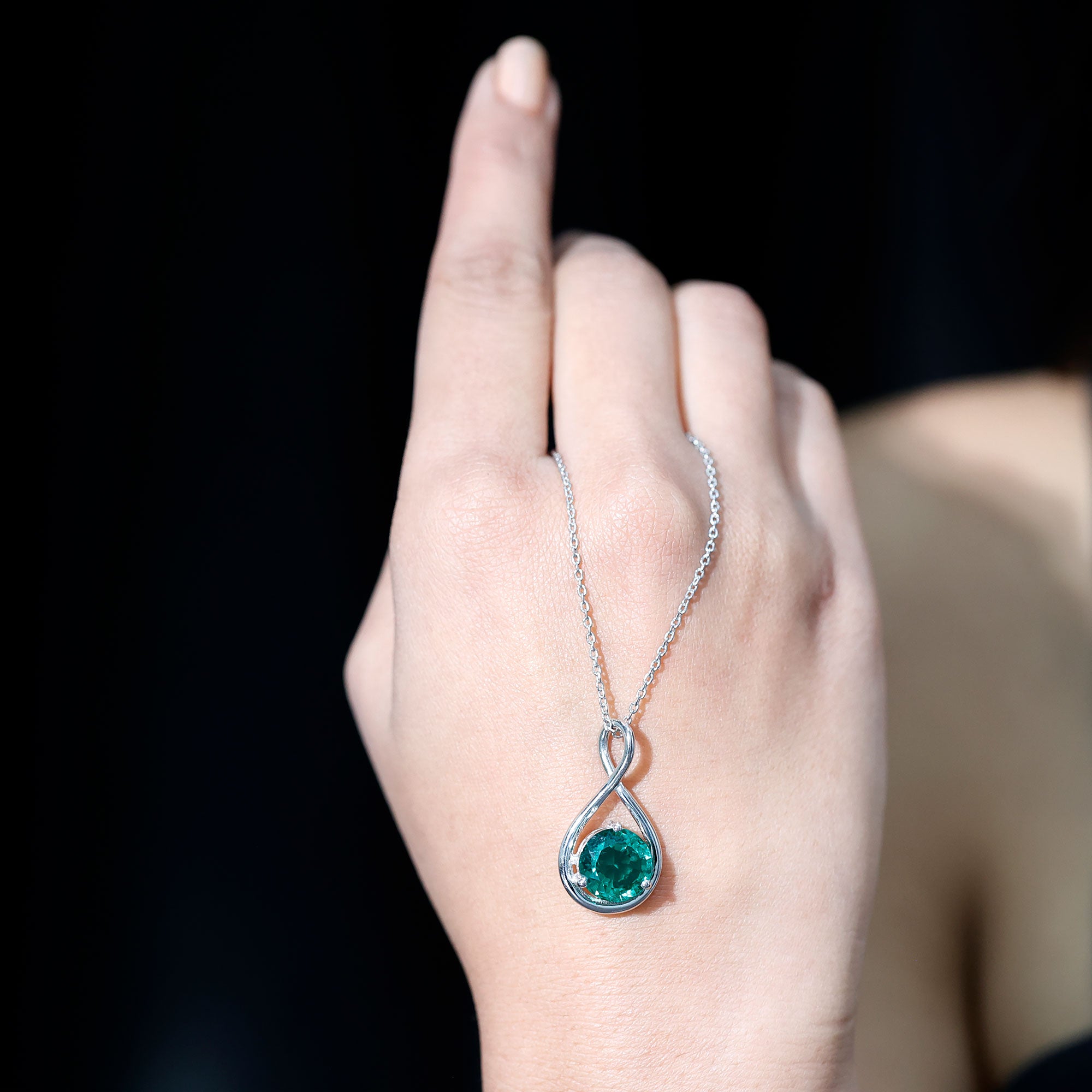 Solitaire 3.5 Carat Lab Grown Emerald Infinity Necklace AAAA - Rosec Jewels