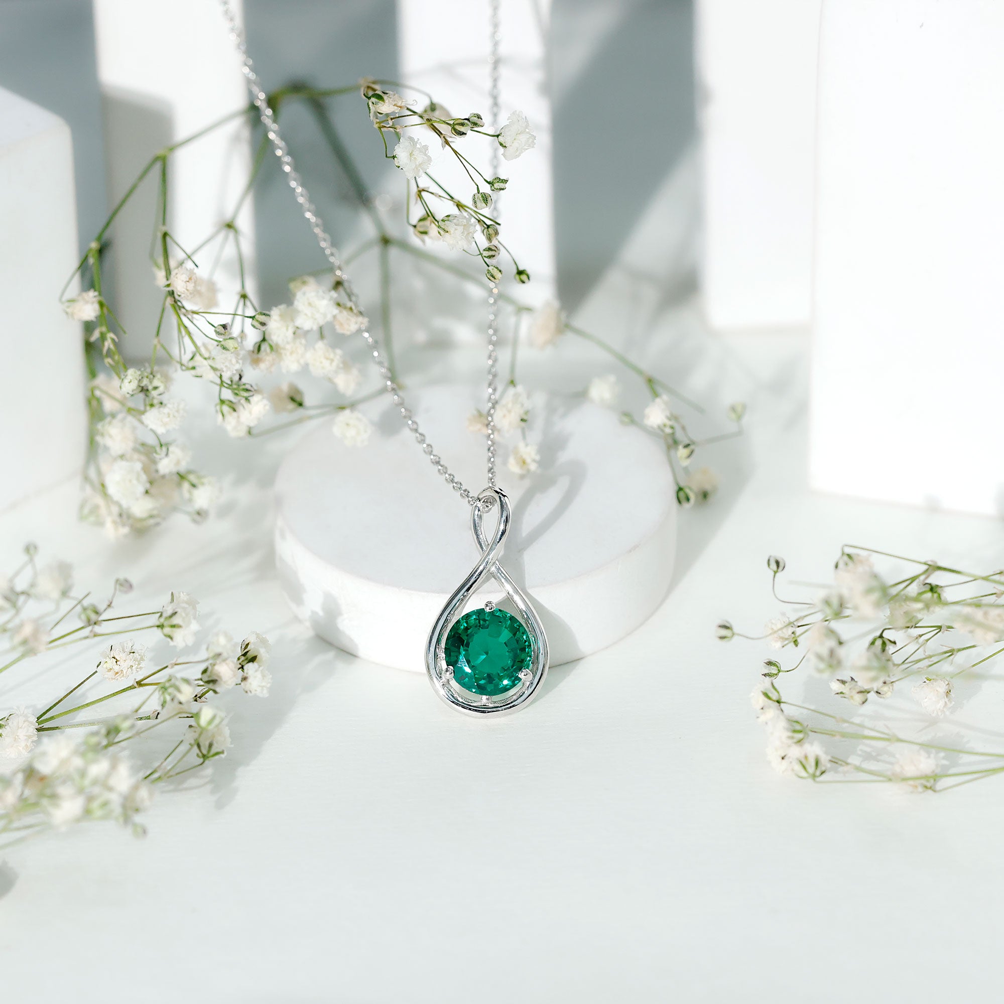 Solitaire 3.5 Carat Lab Grown Emerald Infinity Necklace AAAA - Rosec Jewels