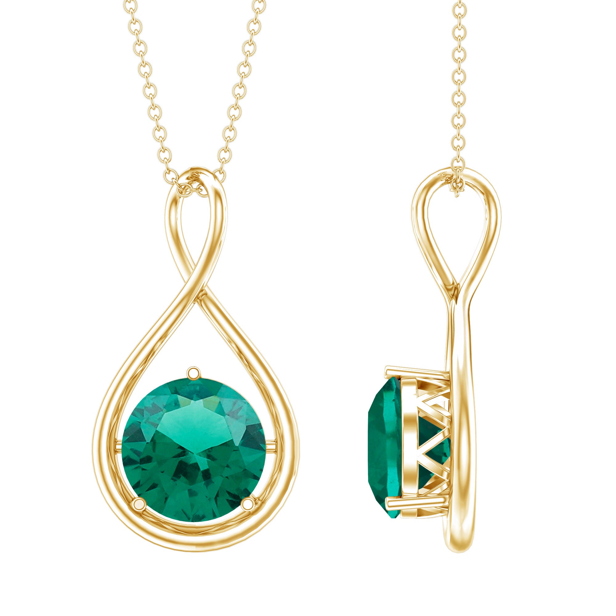 Solitaire 3.5 Carat Lab Grown Emerald Infinity Necklace AAAA - Rosec Jewels
